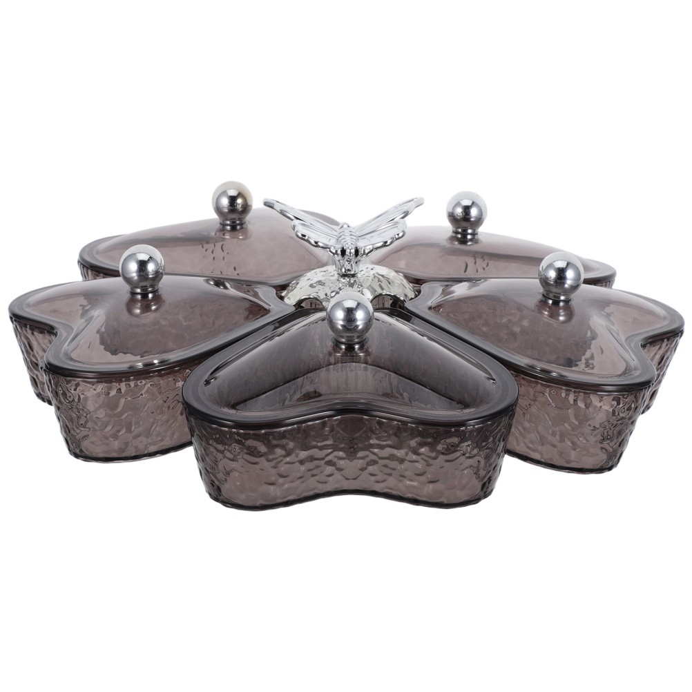 5-compartment Snack Platter Divided Rotating Tray Candy Dish with Lid