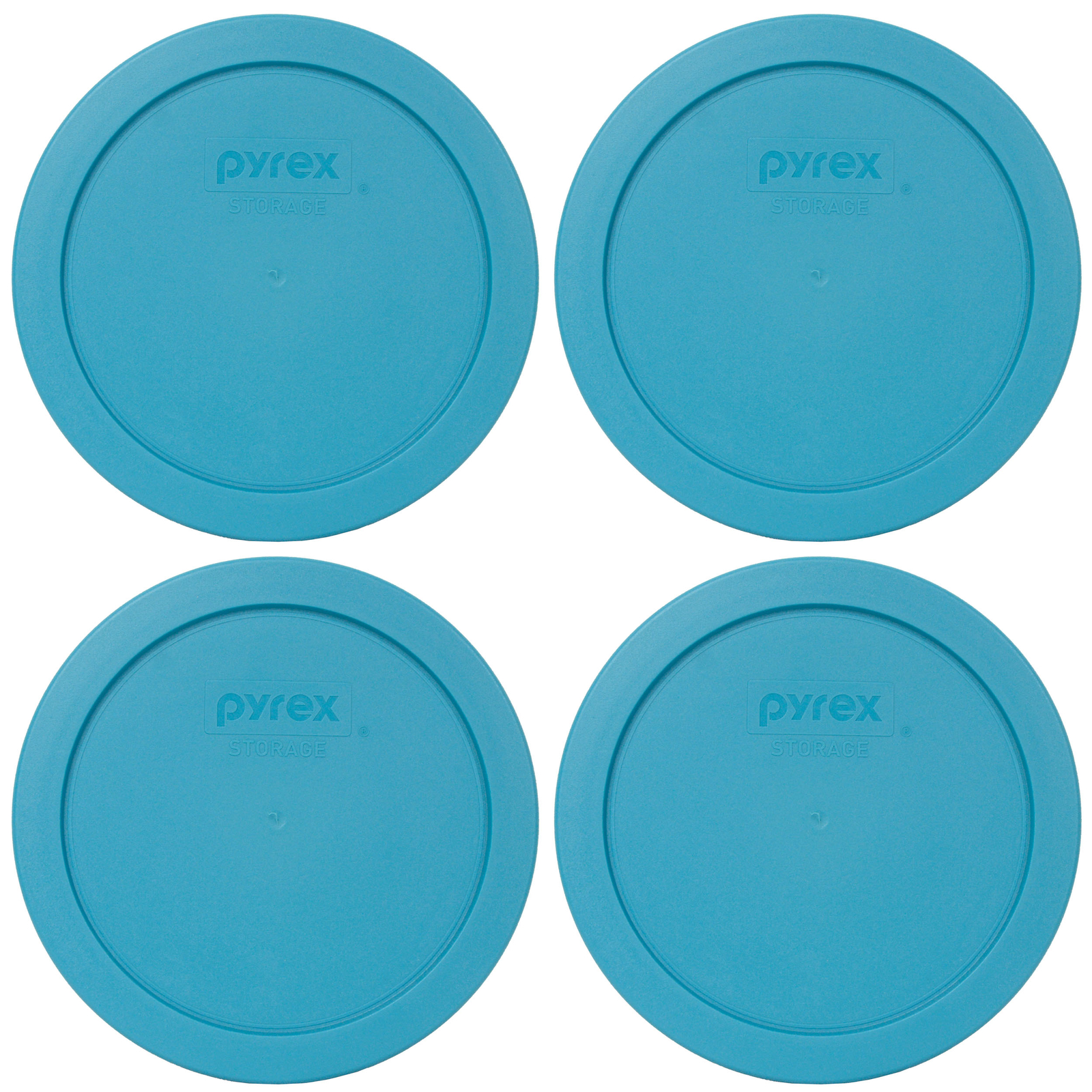 Pyrex 7201-PC Teal Blue Round Plastic Food Storage Replacement Lids (4-Pack)
