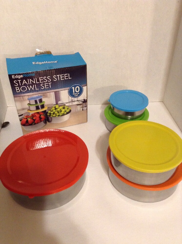 EdgeHome Stainless Steel Bowl Set 10 Pieces(5 Bowls/5 Lids) Storage Size