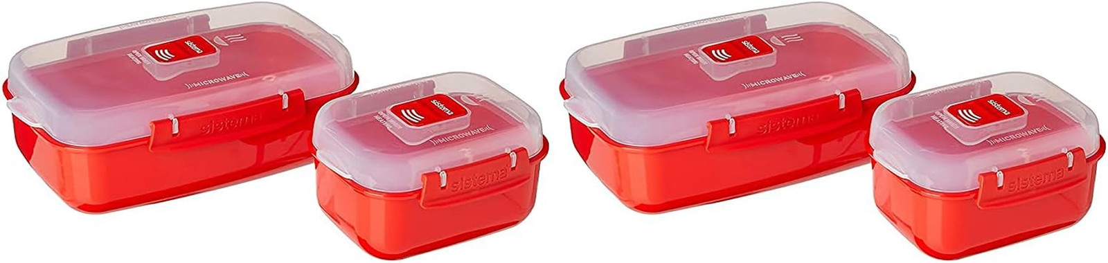Sistema Heat & Eat Microwave Container Set, 4 Rectangular Microwaveable Food Con