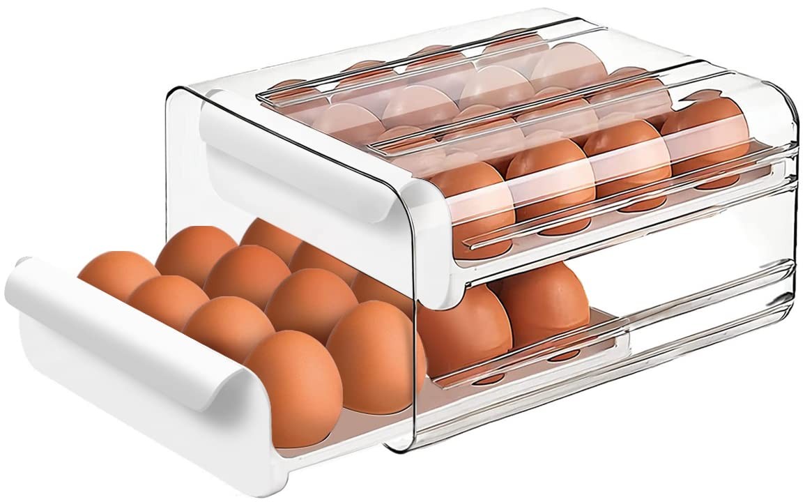 Large Capacity Egg Holder for Refrigerator, Large, Transparent White