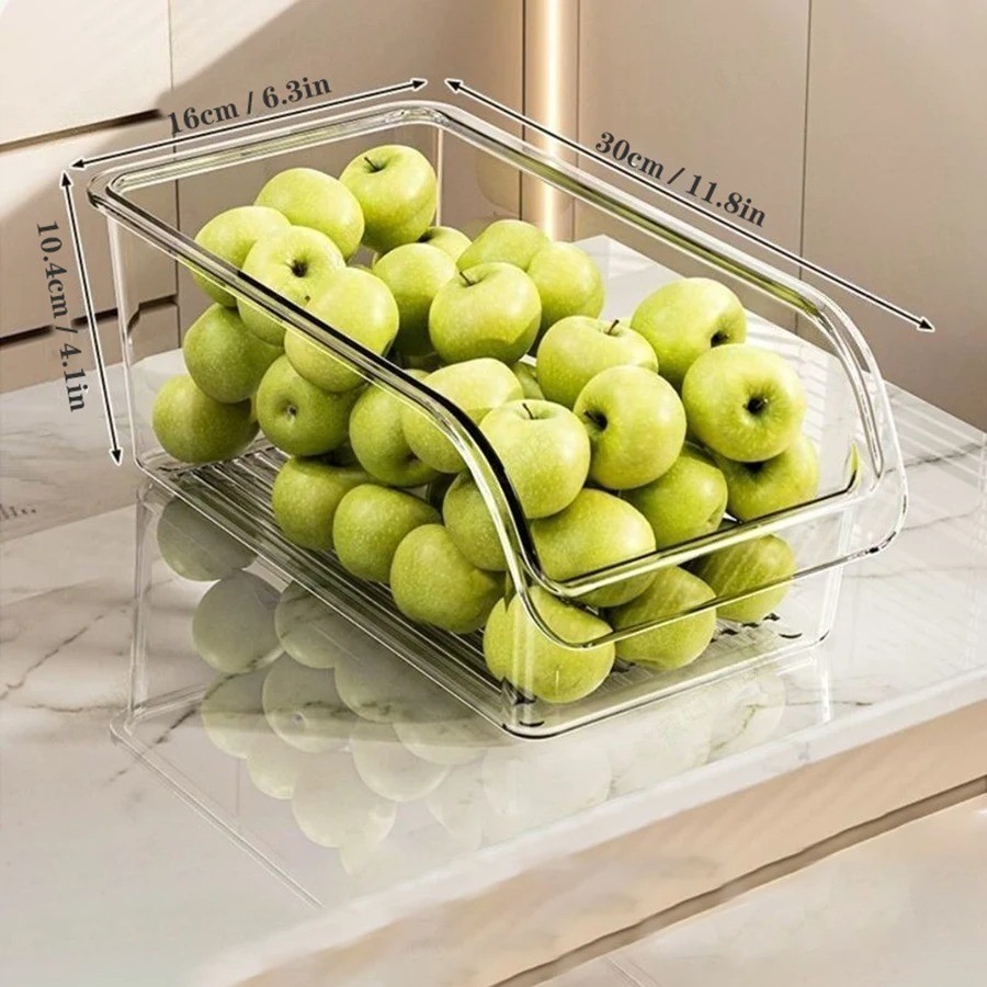Clear Refrigerator Organizer Bin Stackable Food Storage Container Drain Tray