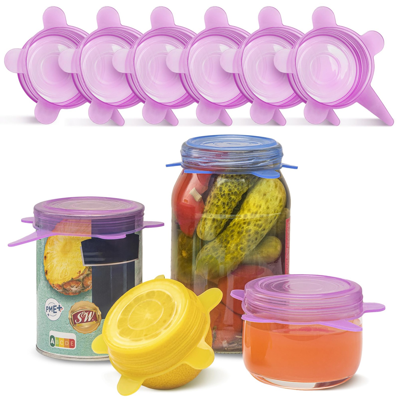 6 Pack 2.6 Inch Silicone Stretch Lids for Fresh Food Storage Yogurt Jars