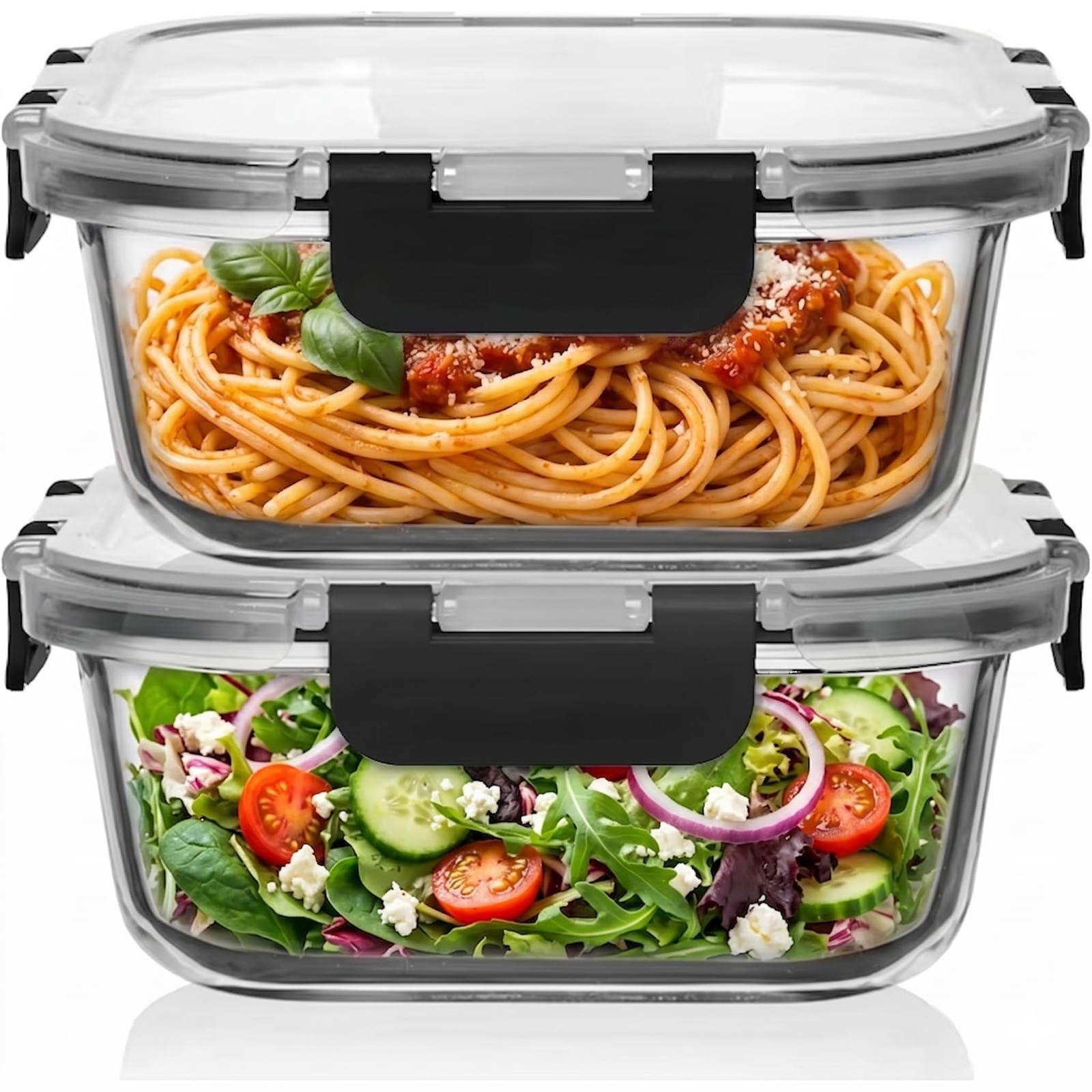 2 PC 1200ML / 41 Oz Glass Food Storage Containers with Lids – Airtight & Leak…