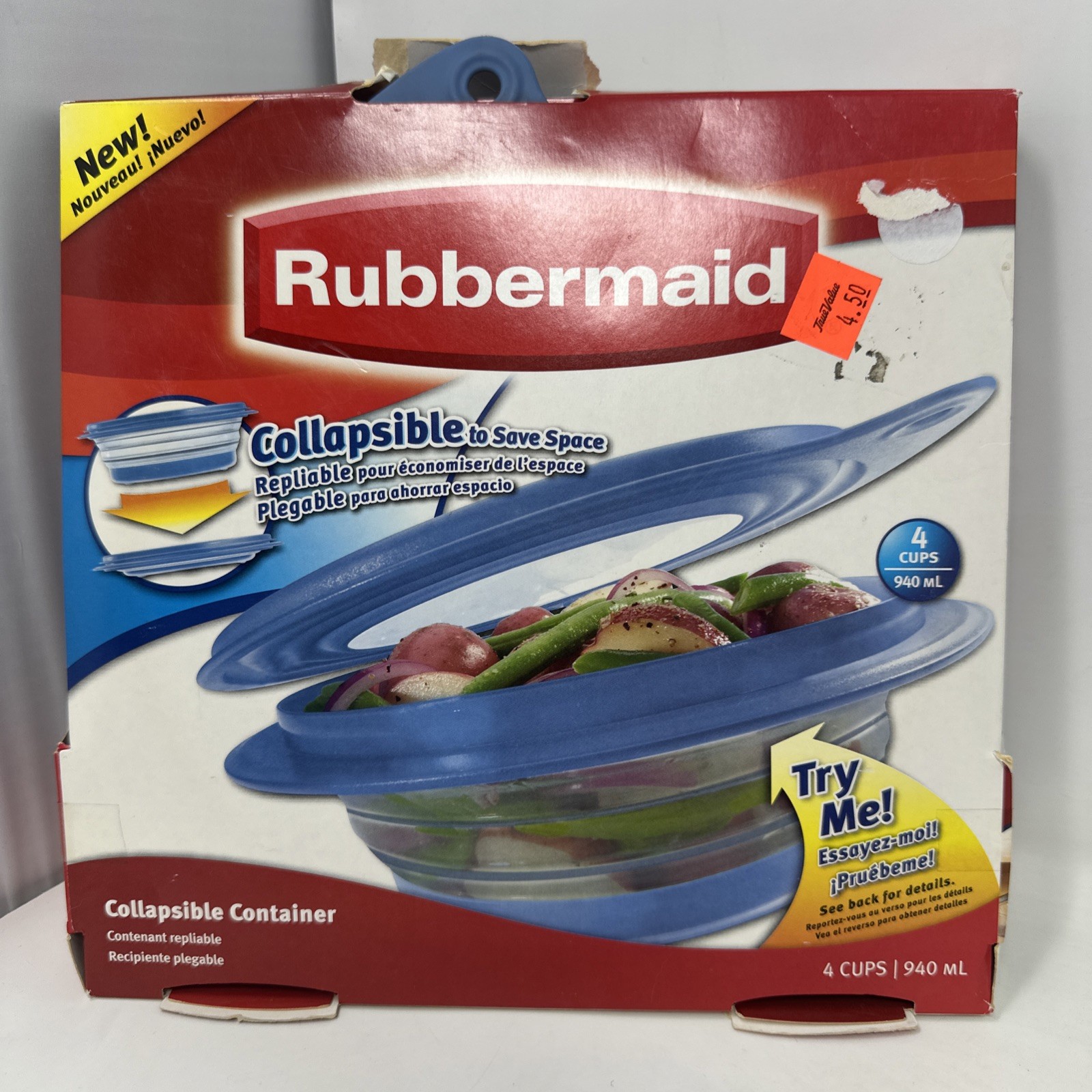 Rubbermaid COLLAPSIBLE 4 Cup Food Storage Container Blue Bowl Lid Vintage RARE