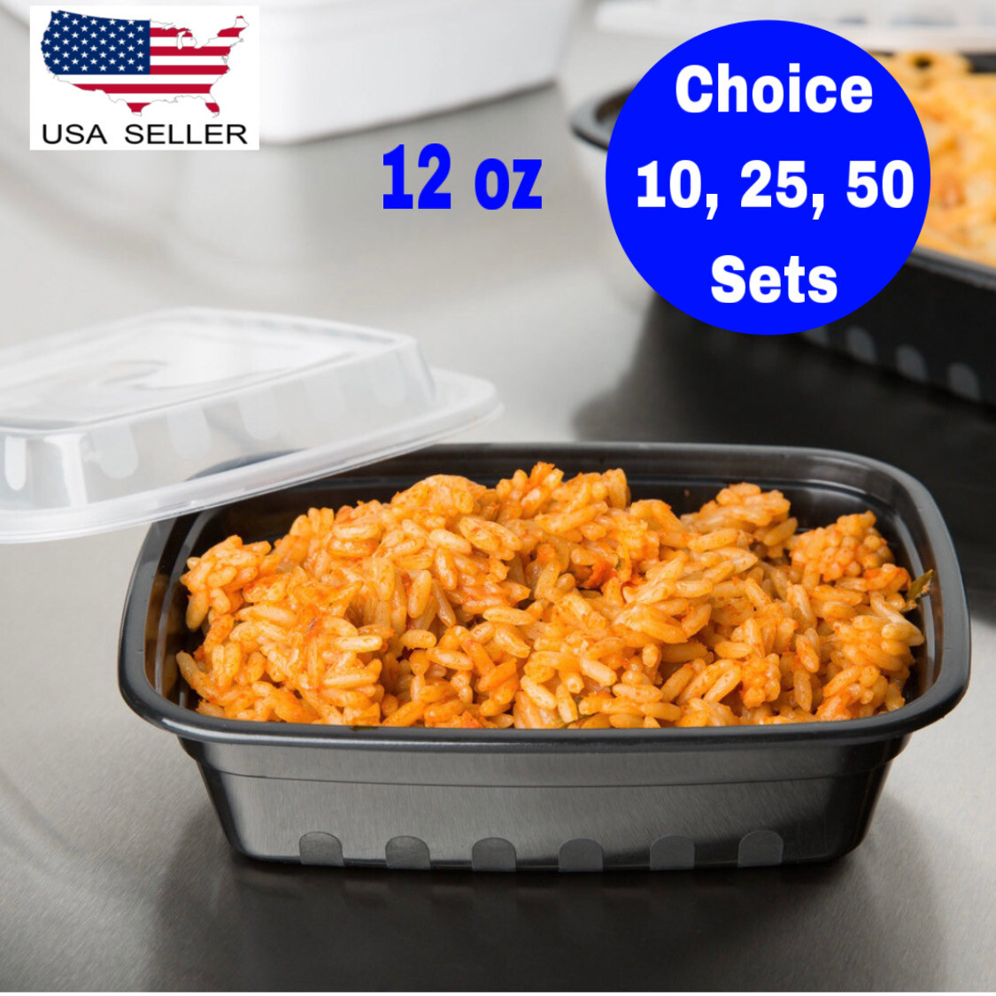 12 oz Meal Prep Food Containers 6”x 4.75”x1.75” W/ Lids Microwavable Reusable