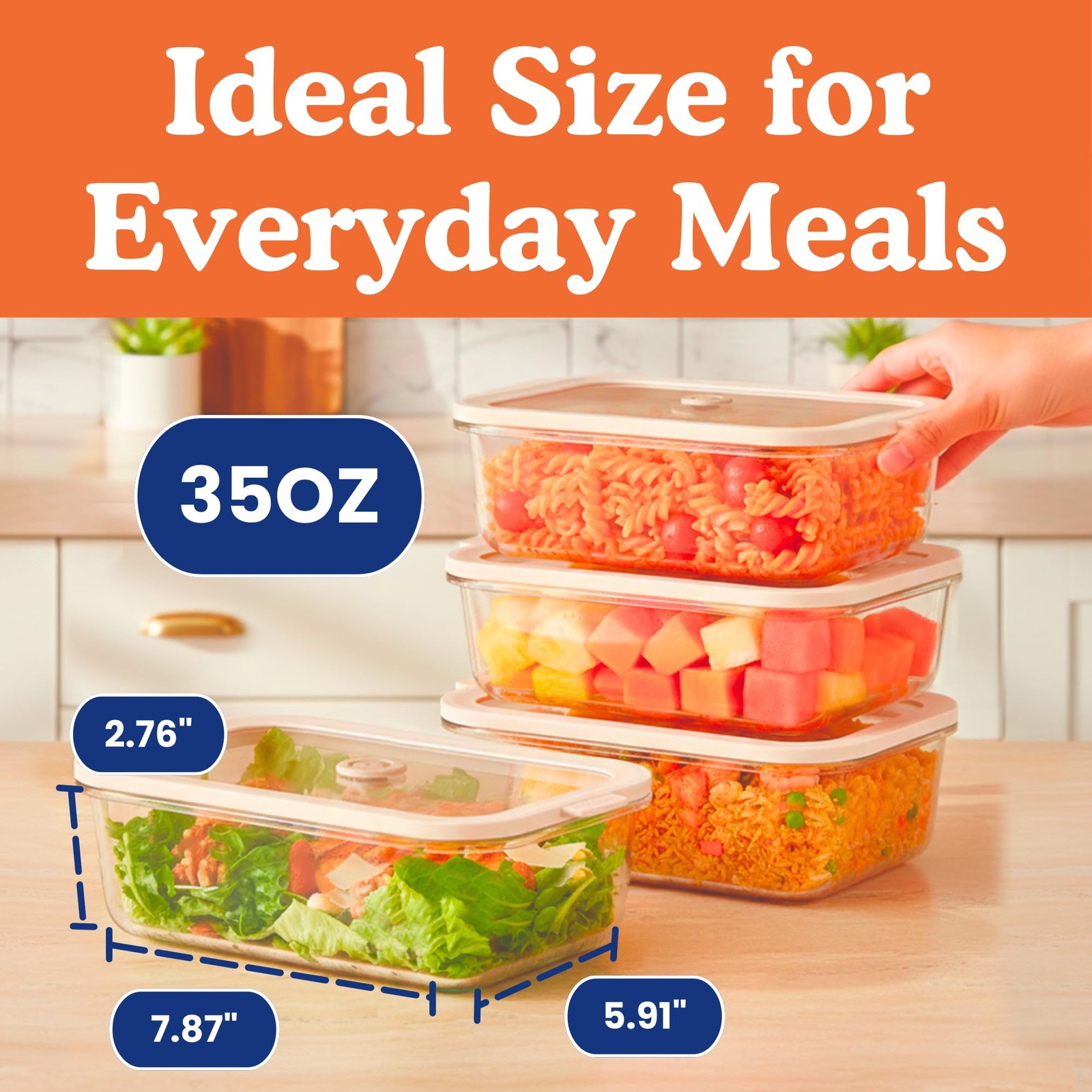 35 Oz Glass Food Storage Containers with Lids, Airtight, 4 Pack