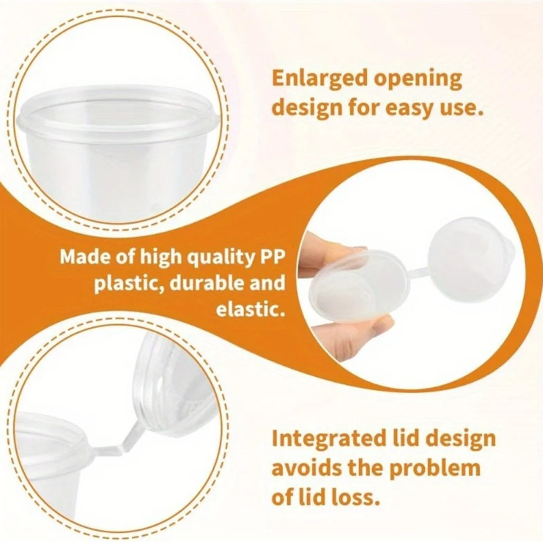 50pcs Clear Plastic Sauce Cups w Lids 25ML Disposable Food Containers