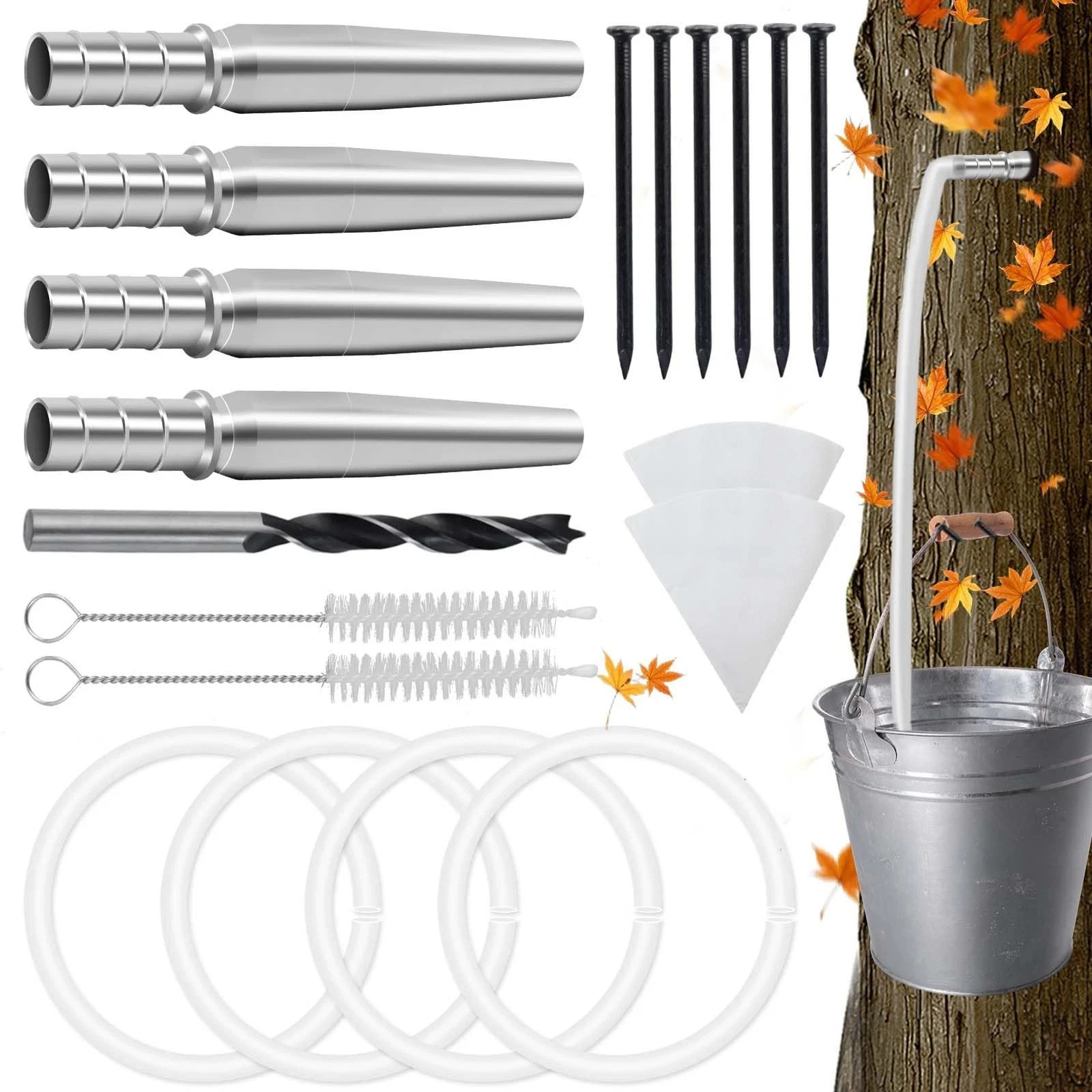 19PCS Upgraded Maple Syrup Tapping Kit Include 4 Stainless Steel Maple Tree T…