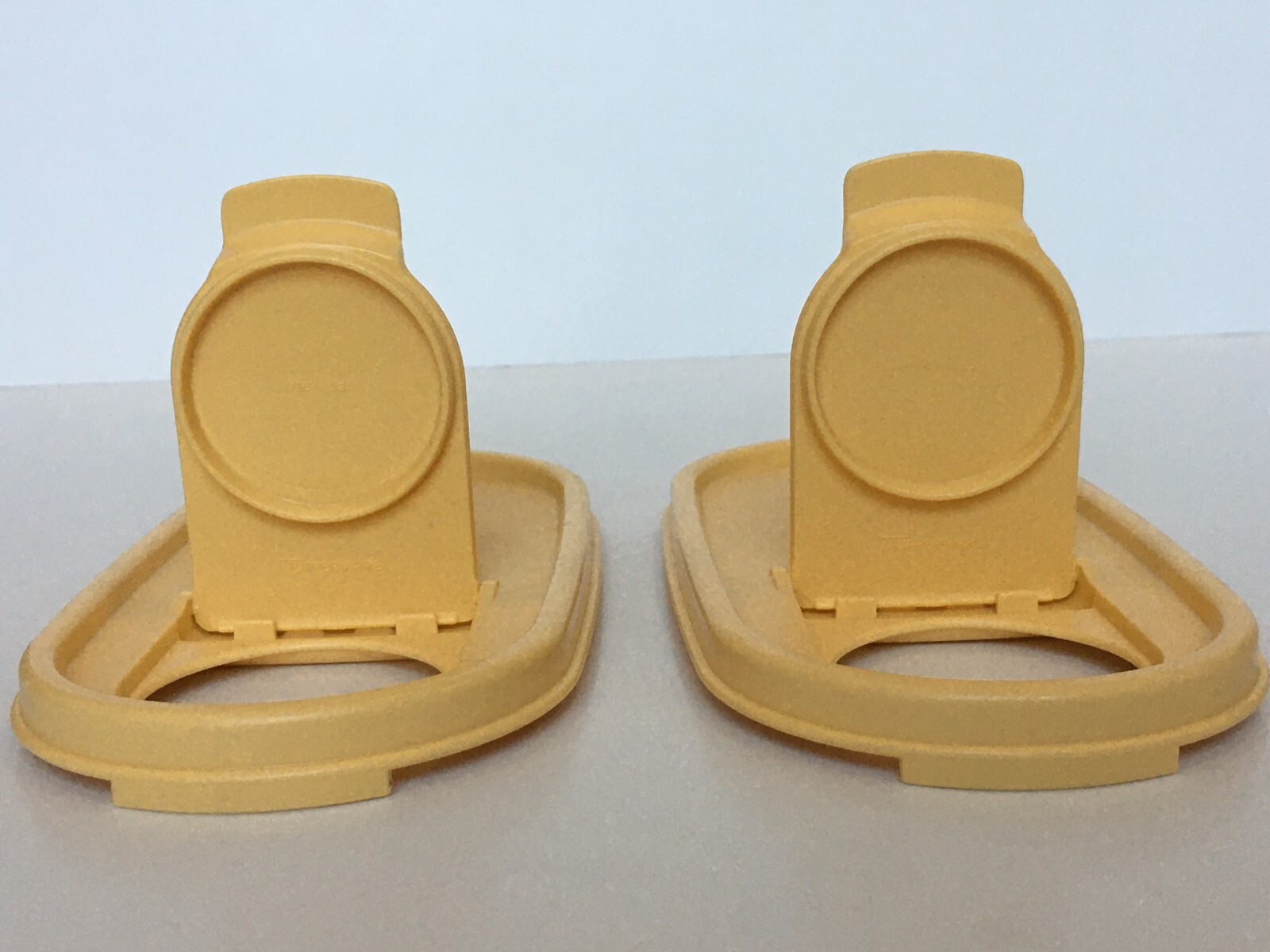 2 Tupperware Modular Mates Oval Lid Seal #1617- Yellow Hinged Pour Made in USA