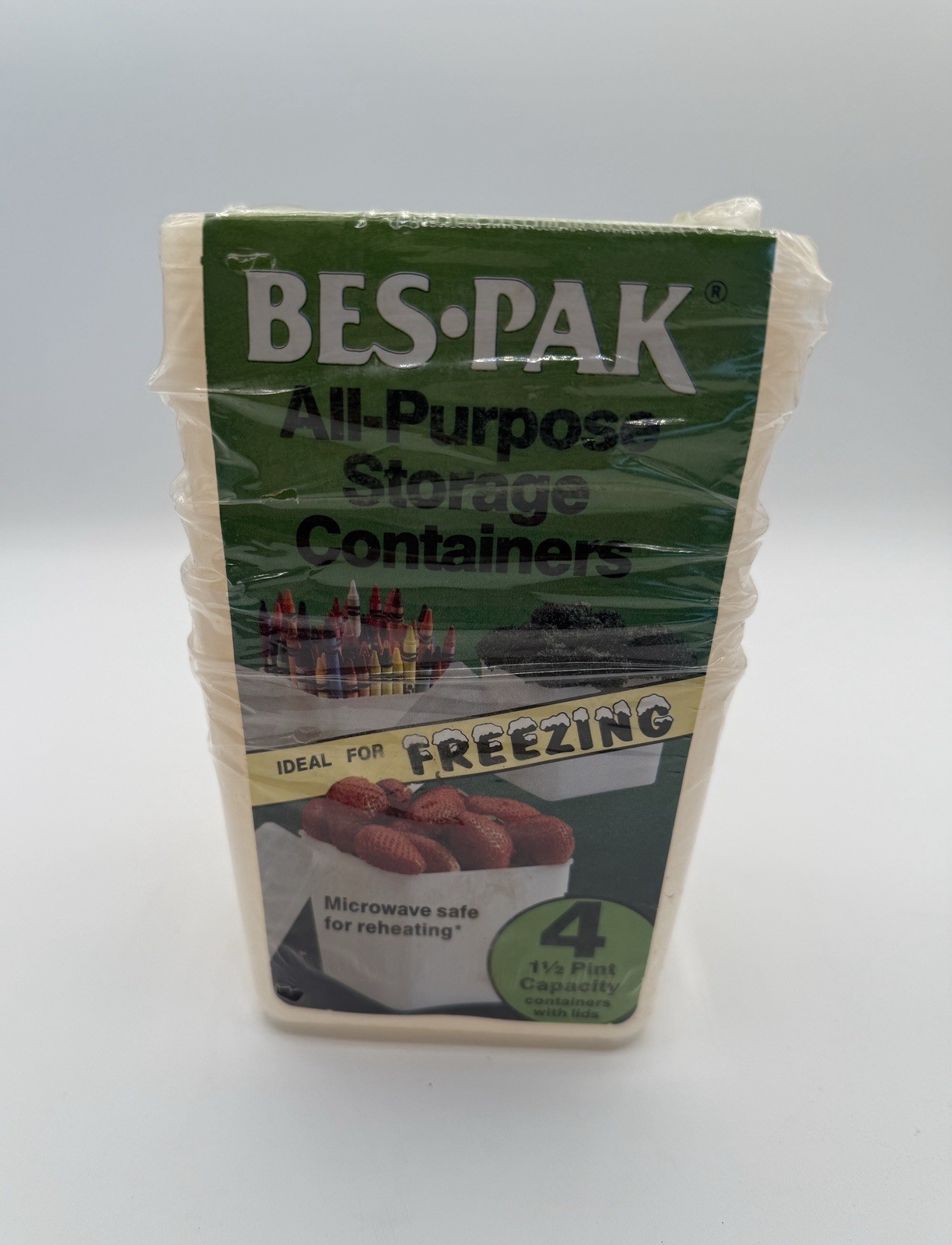 Vintage Bes Pak All Purpose Storage Containers 1.5 Pint Capacity w/ Lids Freezer