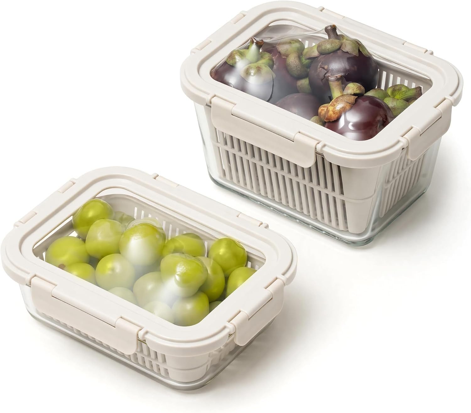 Glass Produce Storage Containers for Fridge, 2-Pack – Airtight Fruit & Vegetable