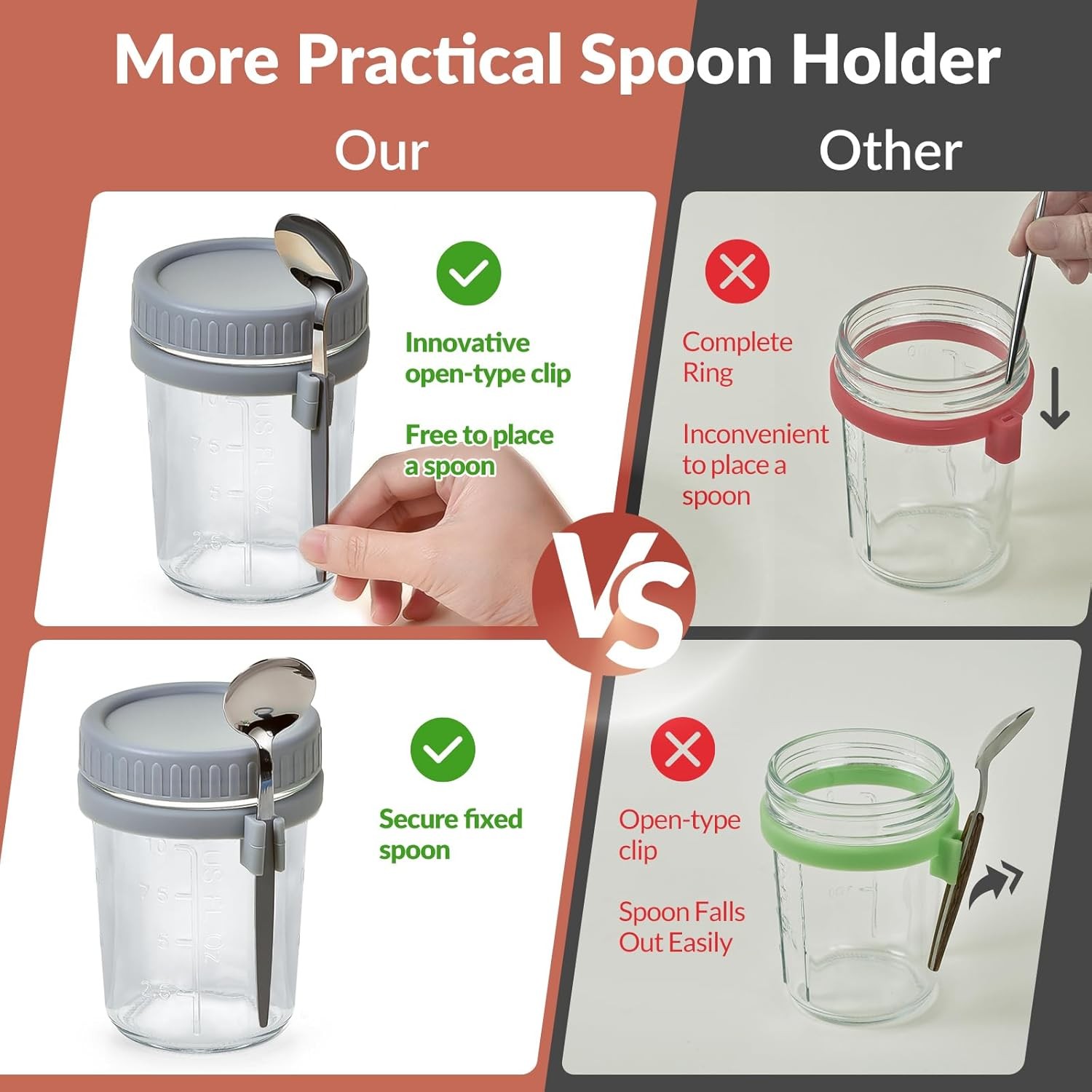 4 Pack Overnight Oats Containers with Lids and Spoons – DRKIO 16 Oz Glass Mason