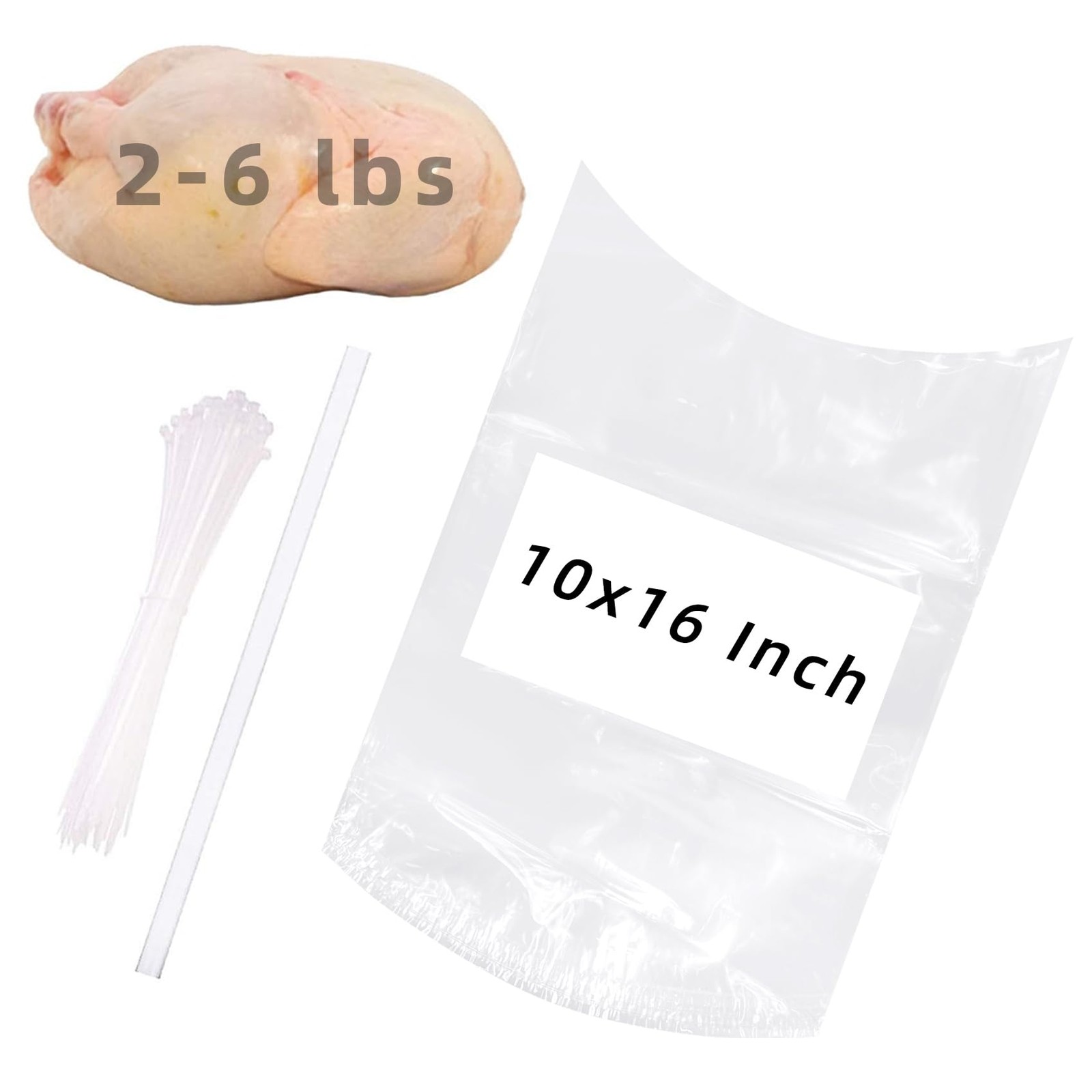 100 Clear Poultry Shrink Bags 10×16″ with Zip Ties for Freezer Storage