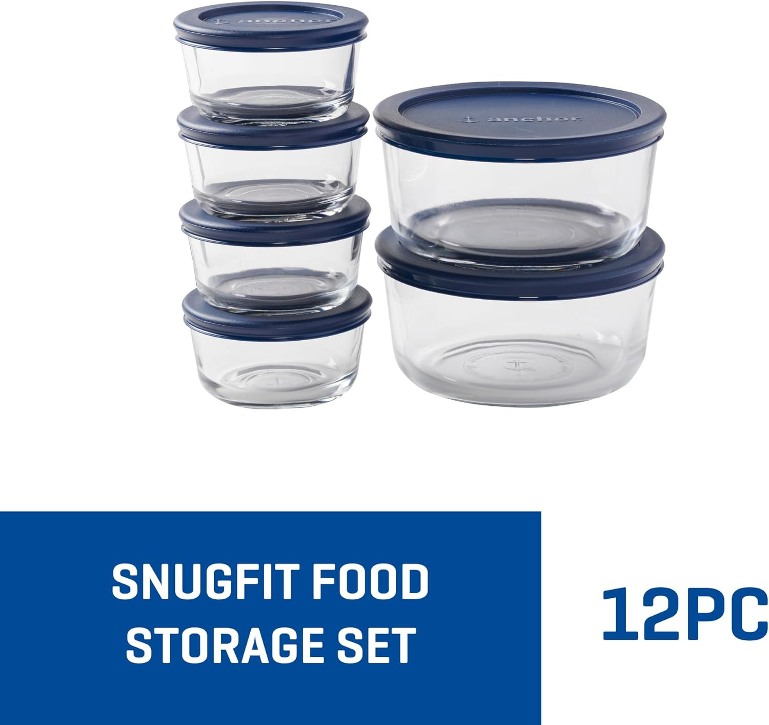 12-Piece Glass Food Storage Set with Navy Blue Lids – Durable & Versatile