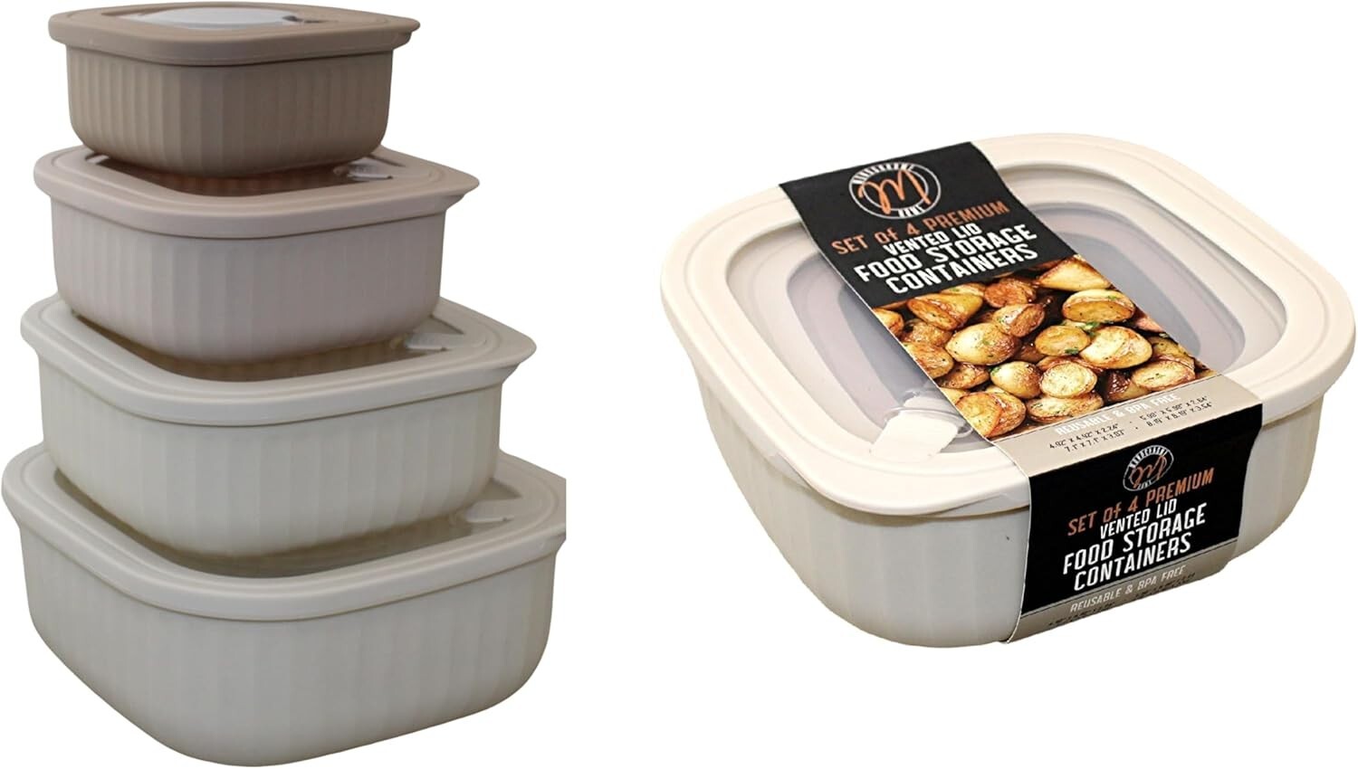 Square Food Storage Containers Vented Lids Assorted Sizes Set of 4 BPA-Free