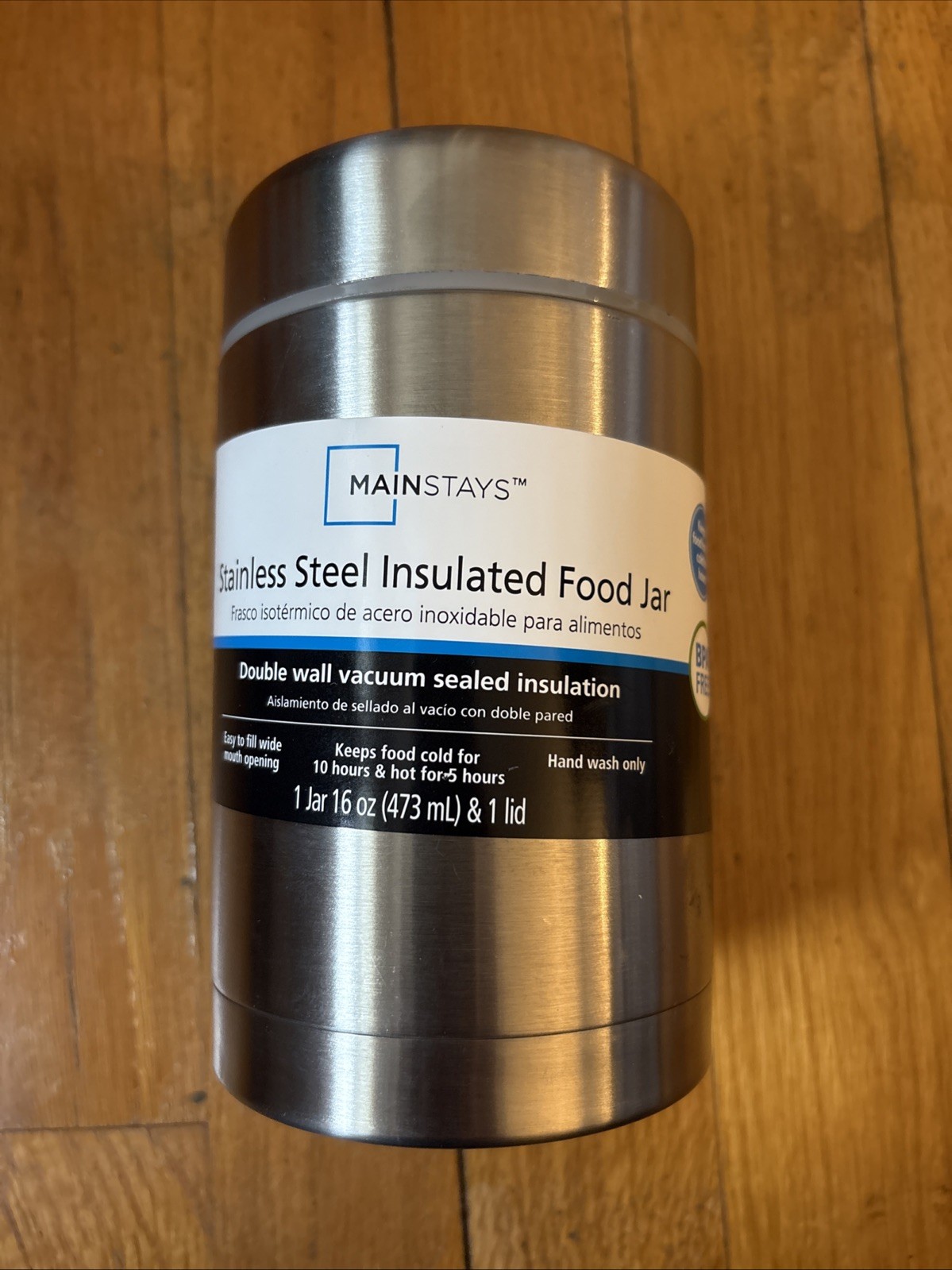NEW MAINSTAYS STAINLESS STEEL INSULATED FOOD JAR DOUBLE WALL VACUUM SEALED