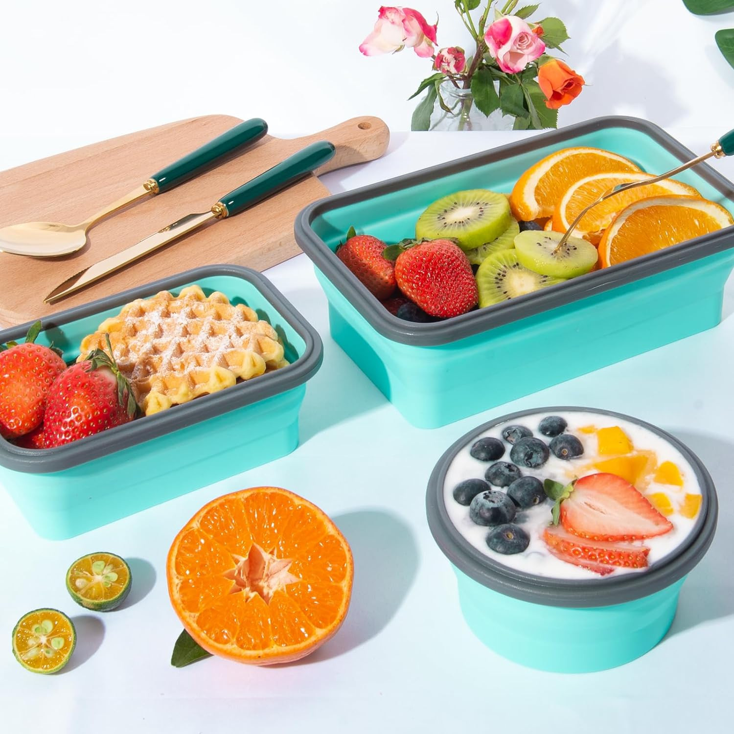 16 Pack Collapsible Silicone Food Storage Containers with Lids for Travel