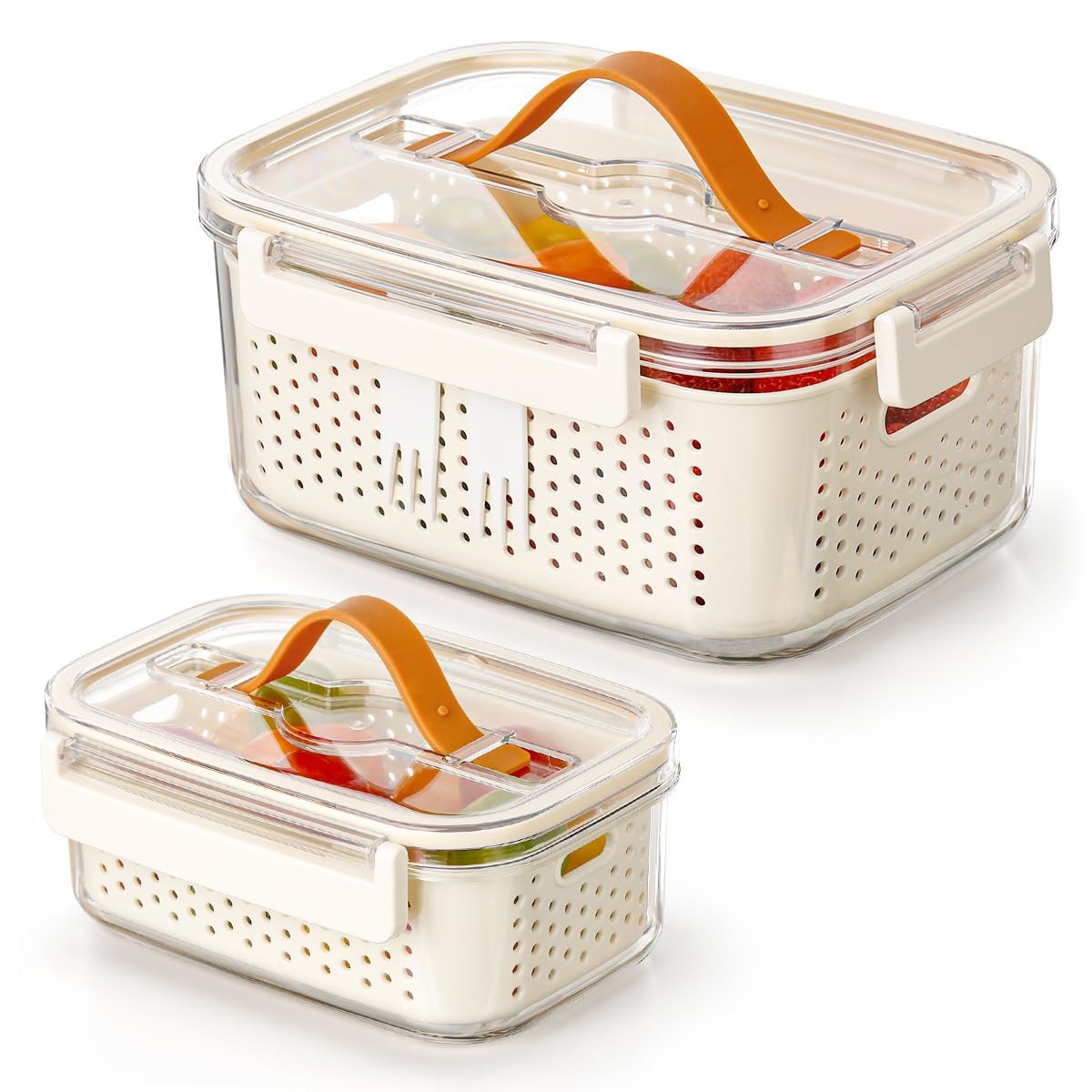 Fruit storage containers for fridge with colander, Leakproof produce saver wi…