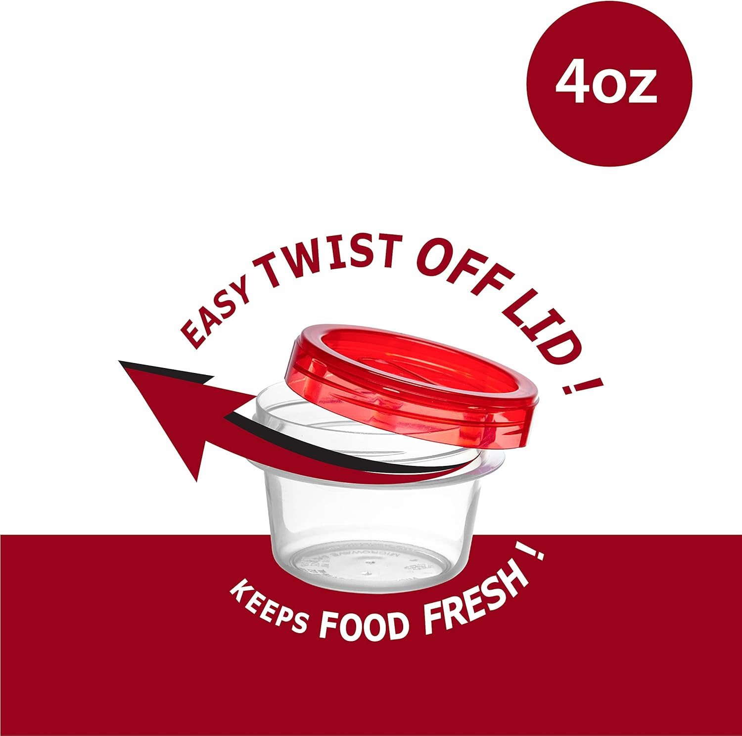 (4 Ounce 10 Pack) Twist Cap Containers Clear Bottom with Red Top Screw on Lids T