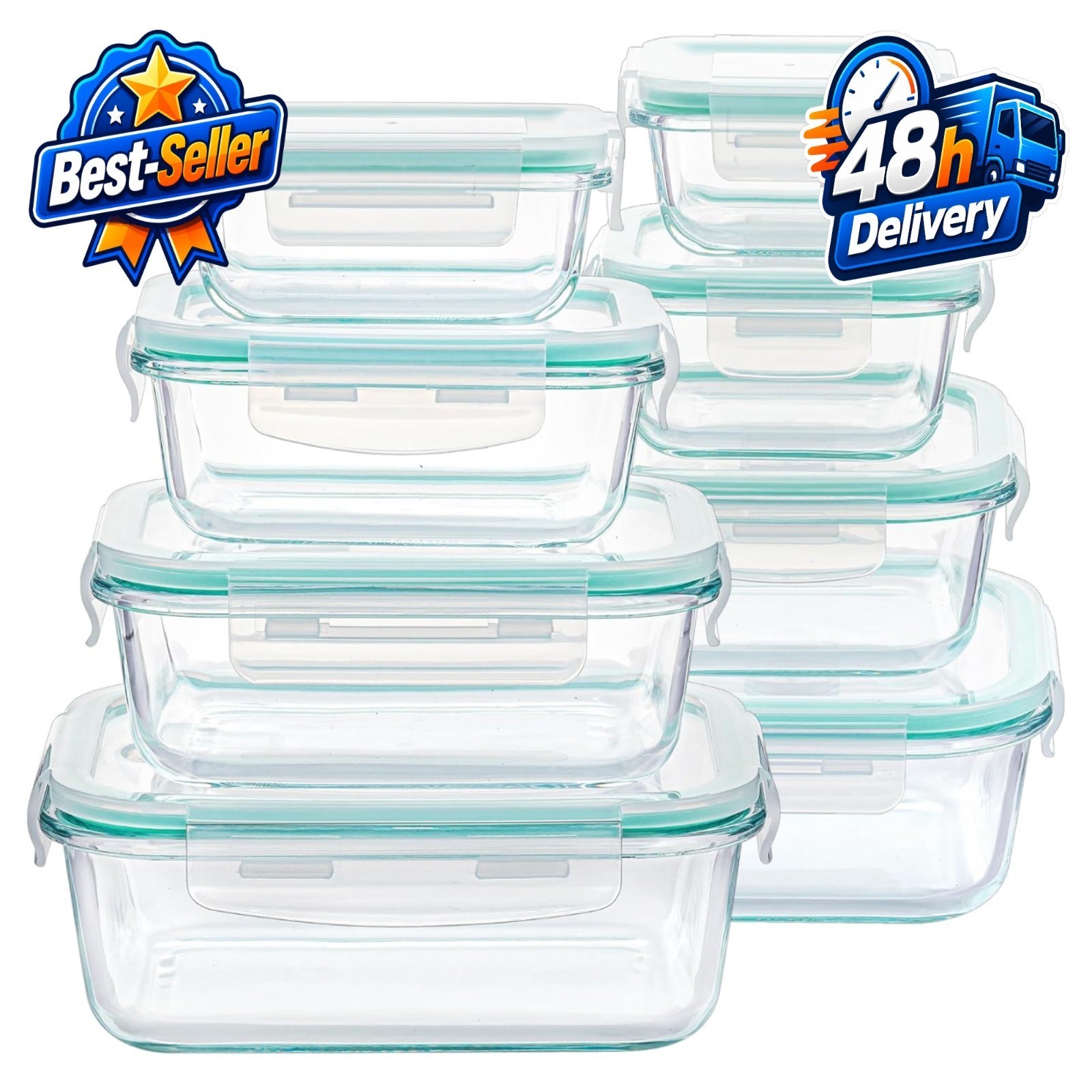 Vtopmart 8 Pack Glass Food Storage Containers with Airtight Lids