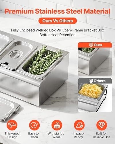 VEVOR Stainless Steel Salad Server Tray Buffet Condiment Dispenser