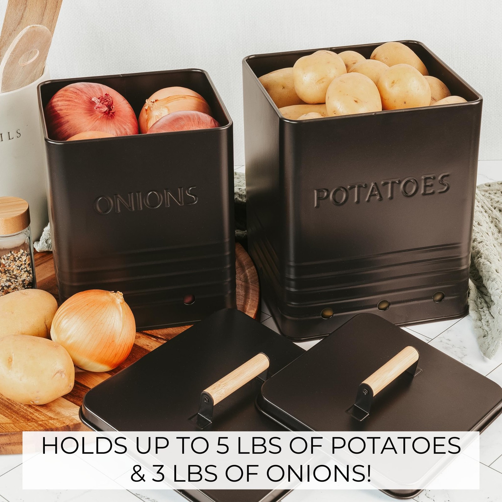 Beautiful Potato and Onion Storage Container Set, 10.1″ & 8.9″ – Perfectly Si…