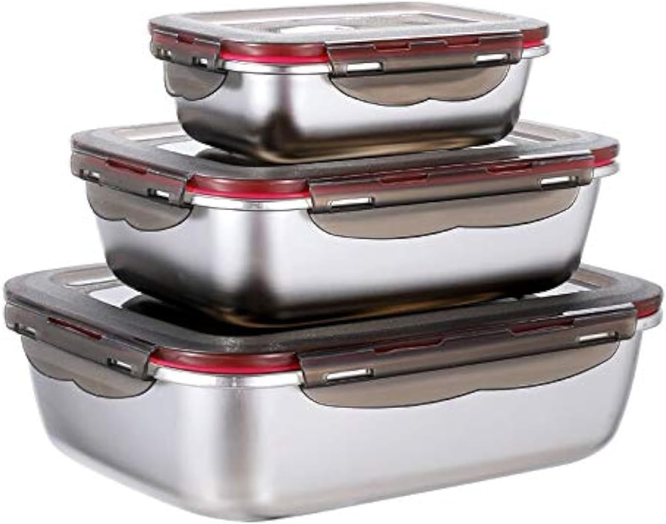 3 Pieces Stainless Steel Food Storage Container with Lids Airtight Metal Food Co