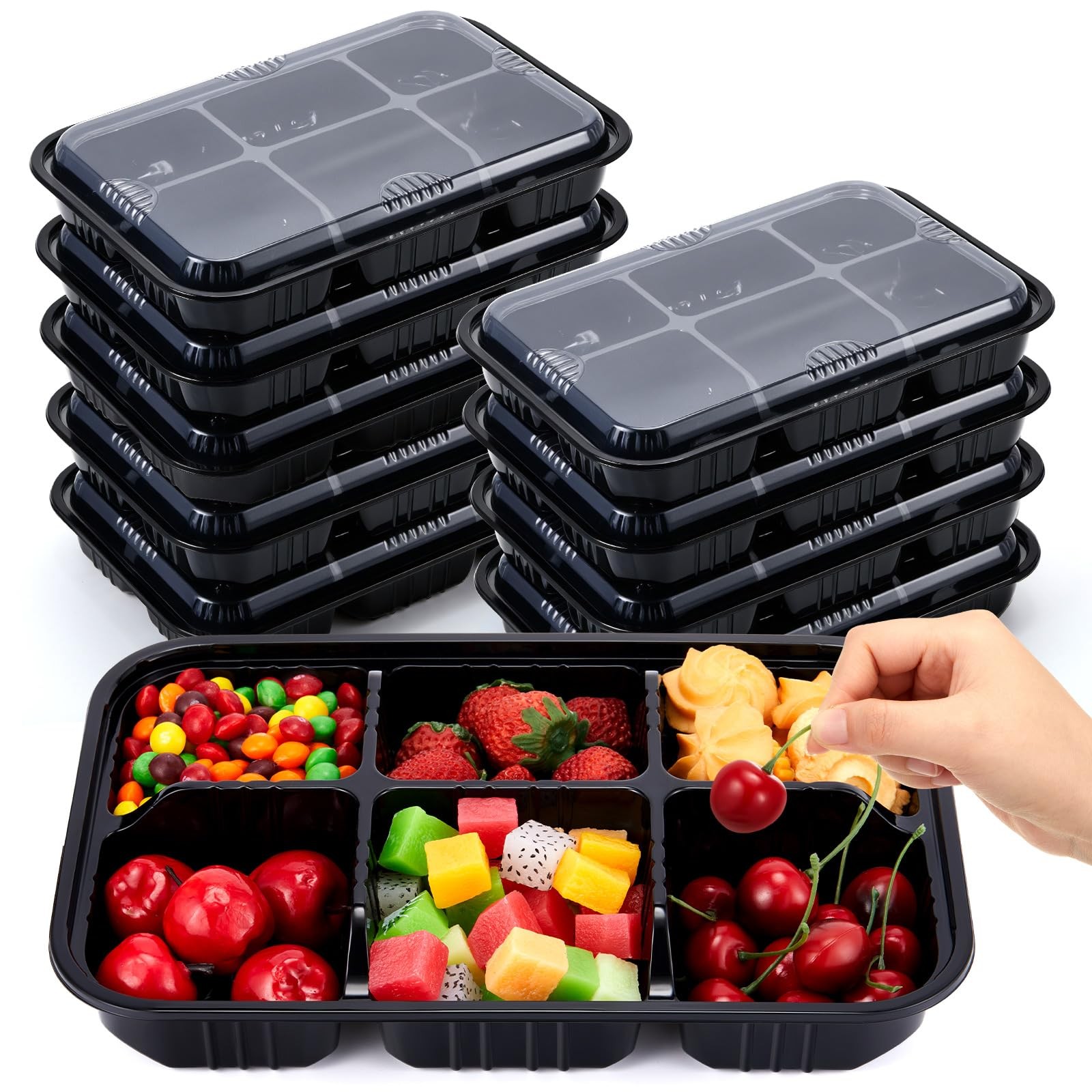 Blushtier 10 Pcs 6 Compartment Snack Box Container Catering Veggie Trays with…