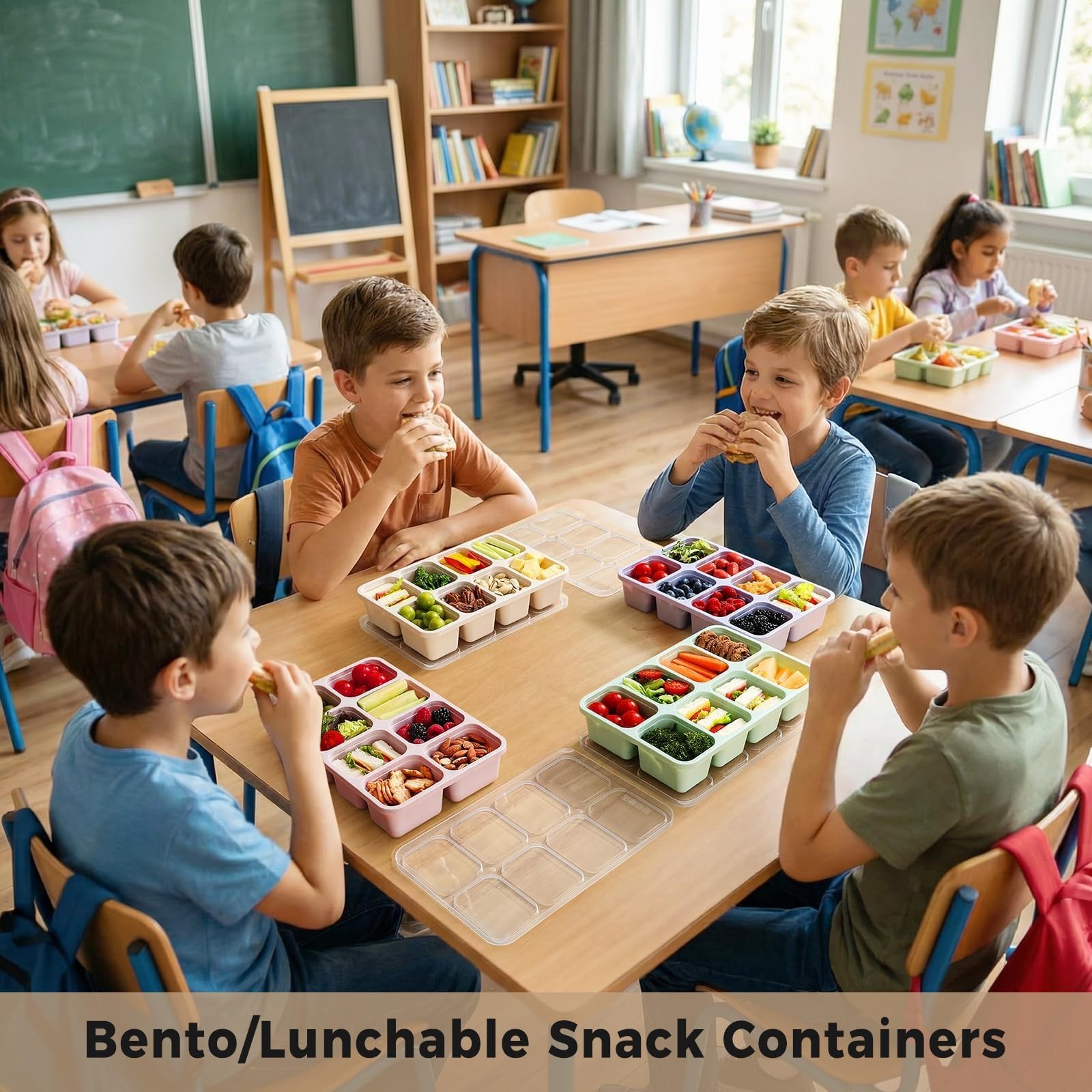 2 Pack Snackle Box Container with Lids, Dishwasher Safe 8 Compartment Divided Sn
