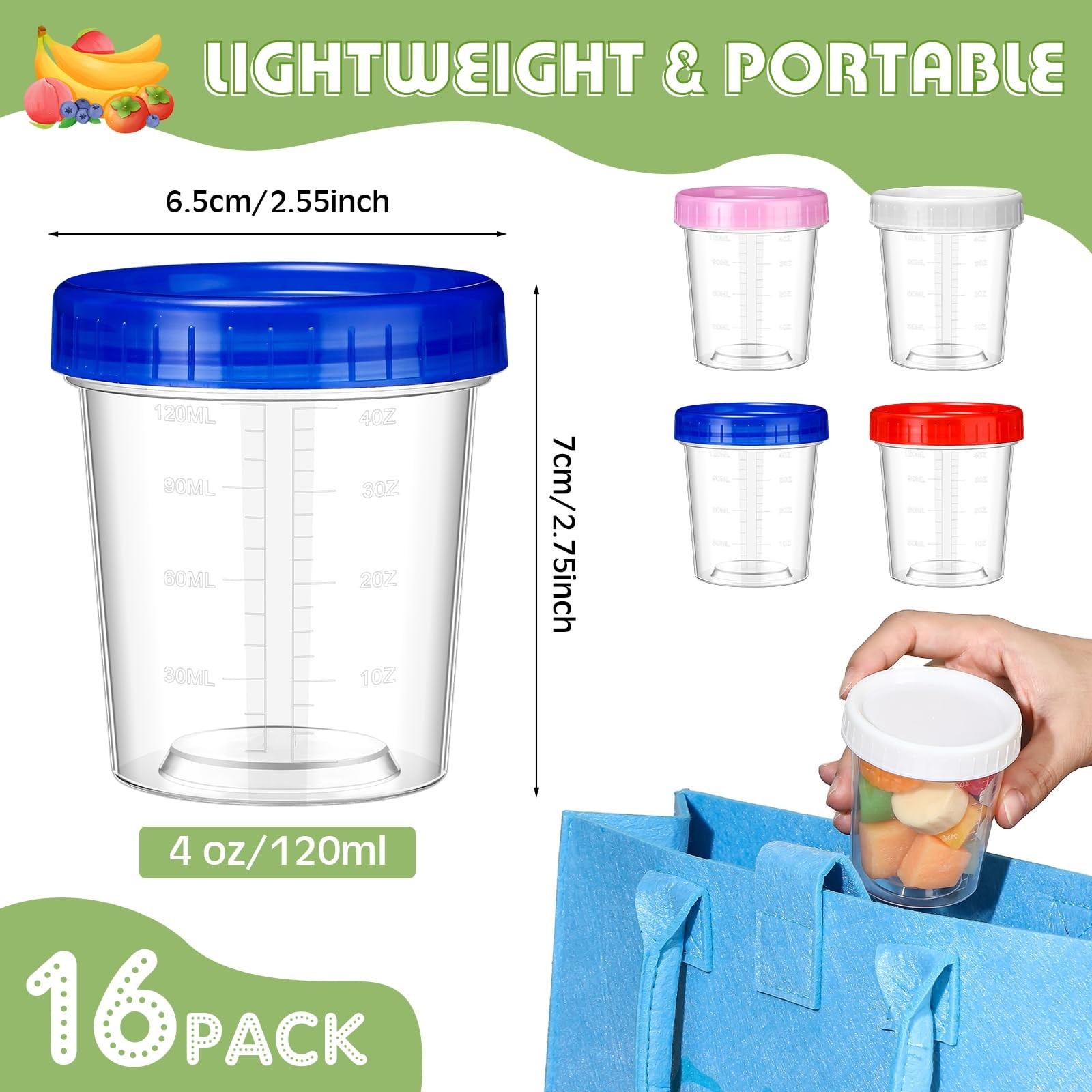 16 Pack 4 oz Freezer Storage Containers with Screw Lids Airtight Plastic Food…