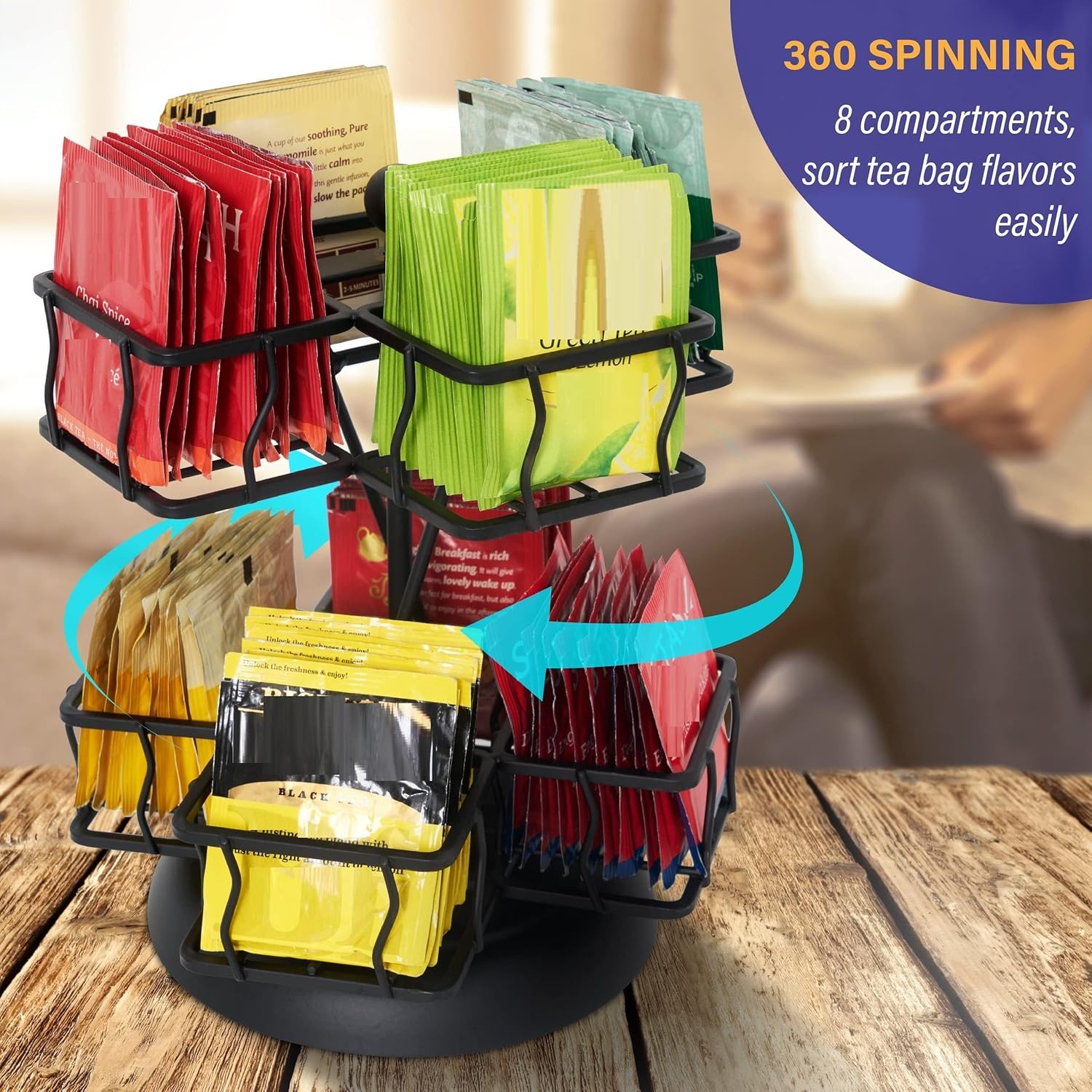 NHZ Tea Bag Storage and Organizer, Holder Black Powder Coated