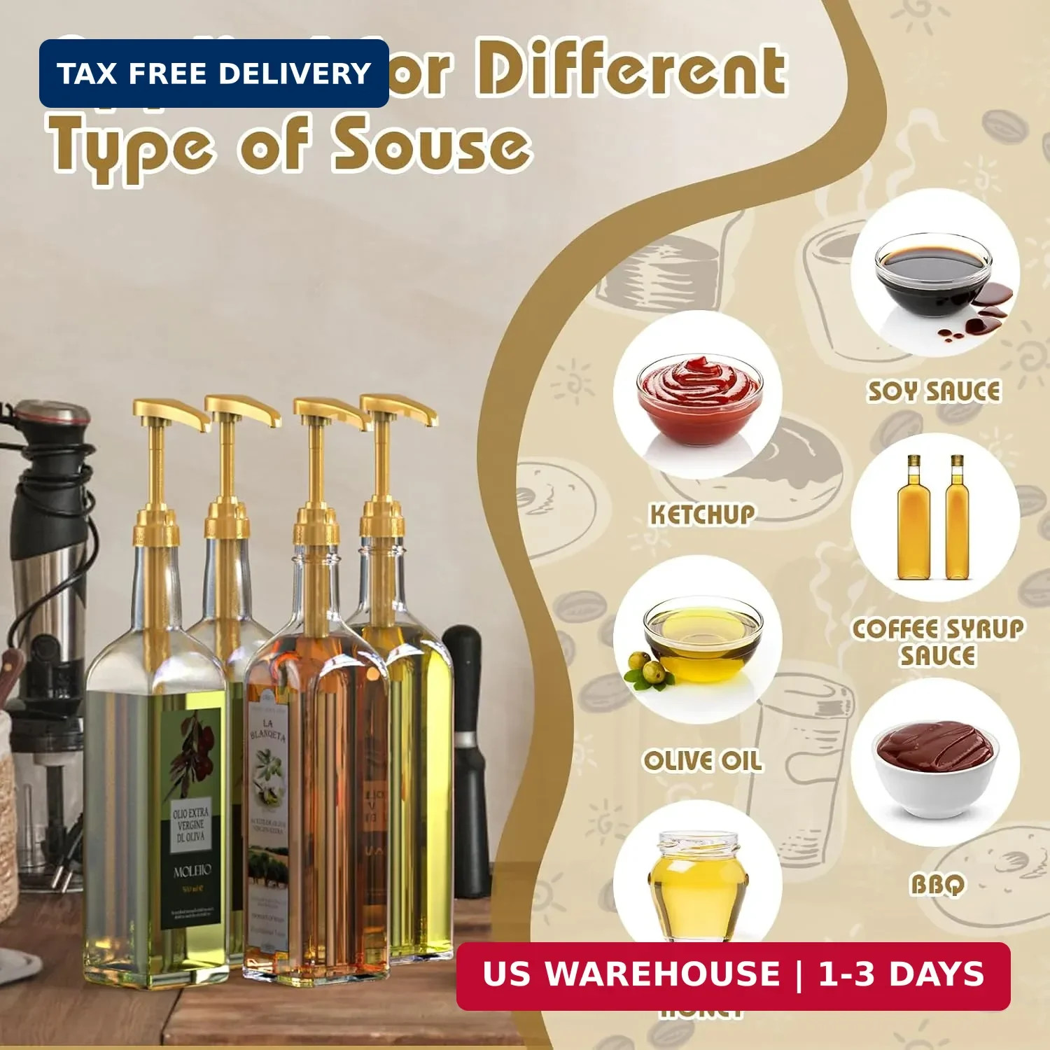 Coffee Syrup Pump Dispenser, 4 Packs of Syrup Pump for 750ml/25.4 oz Syrup Bottl