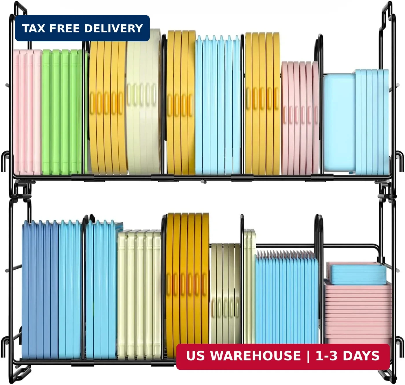 Set of 2 Stackable Food Container Lid Organizer, Adjustable Metal Lid Storage Sh