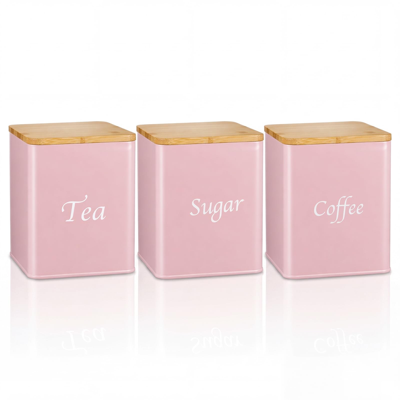 3 Pack 48 oz Pink Kitchen Canister Set Metal Tea Coffee Sugar Jar Container w…