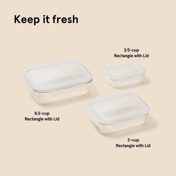 6pc (Set of 3) Glass Food Storage Container Set Clear Freezer, Dishwasher