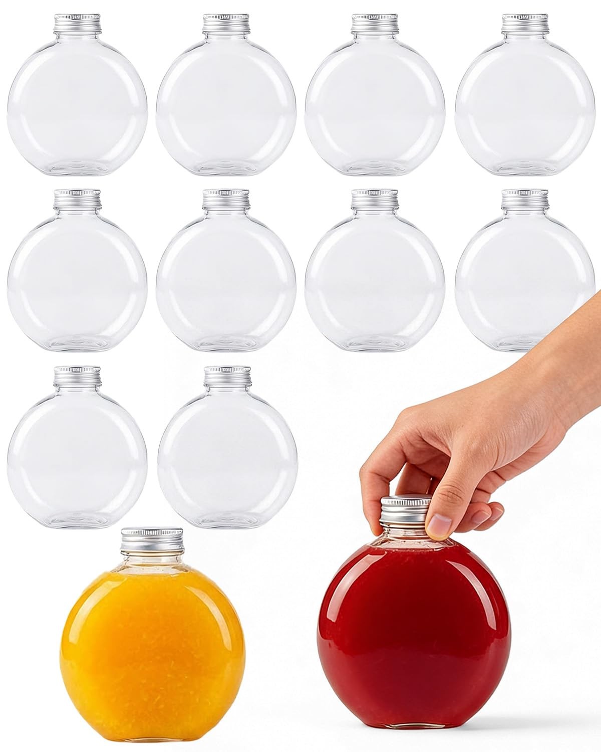 12 PCS 17oz Plastic Juice Bottles Caps Small Clear Beverage Reusable Container