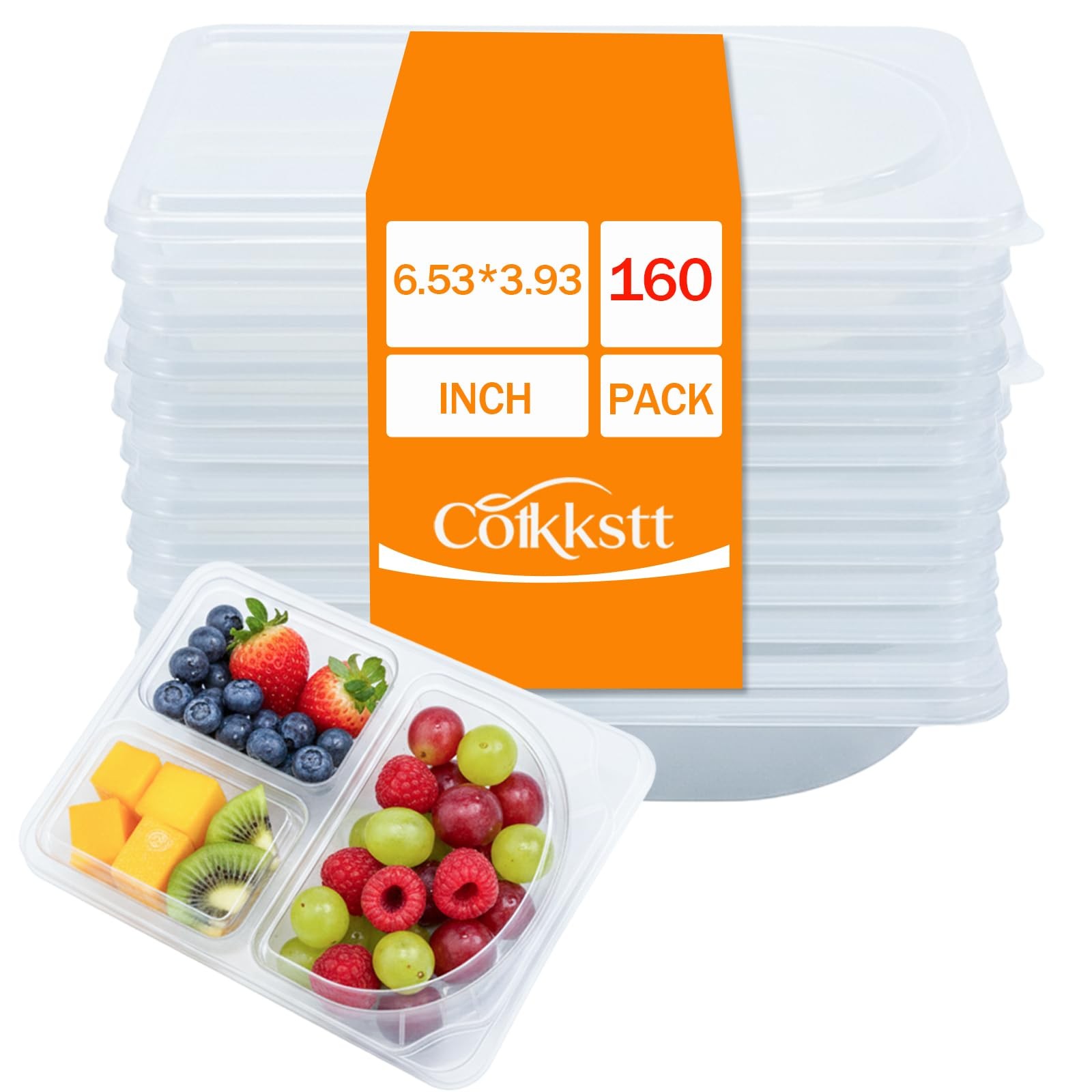 160Pack 9oz Reusable Snack Containers with Lids for Kids, 3 Compartment Plast…