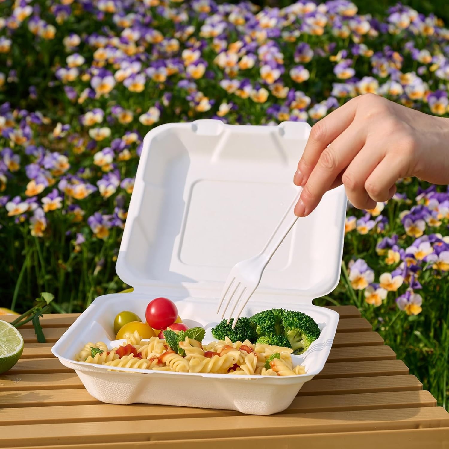 8×8 Clamshell Food Containers 50 Pack Compostable Boxes (White-8*8in-3)