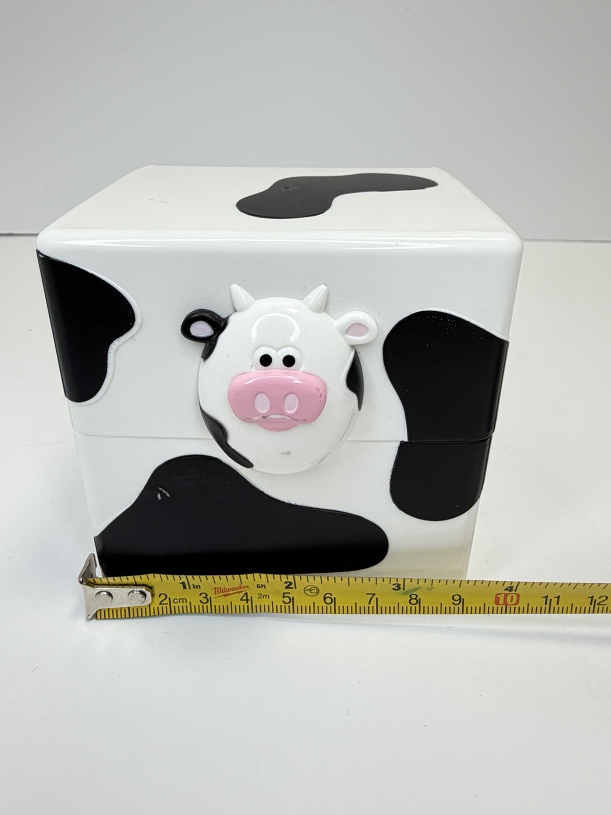 Cow Print Square Plastic Storage Container with Hinged Lid, Black White Pink, 5″