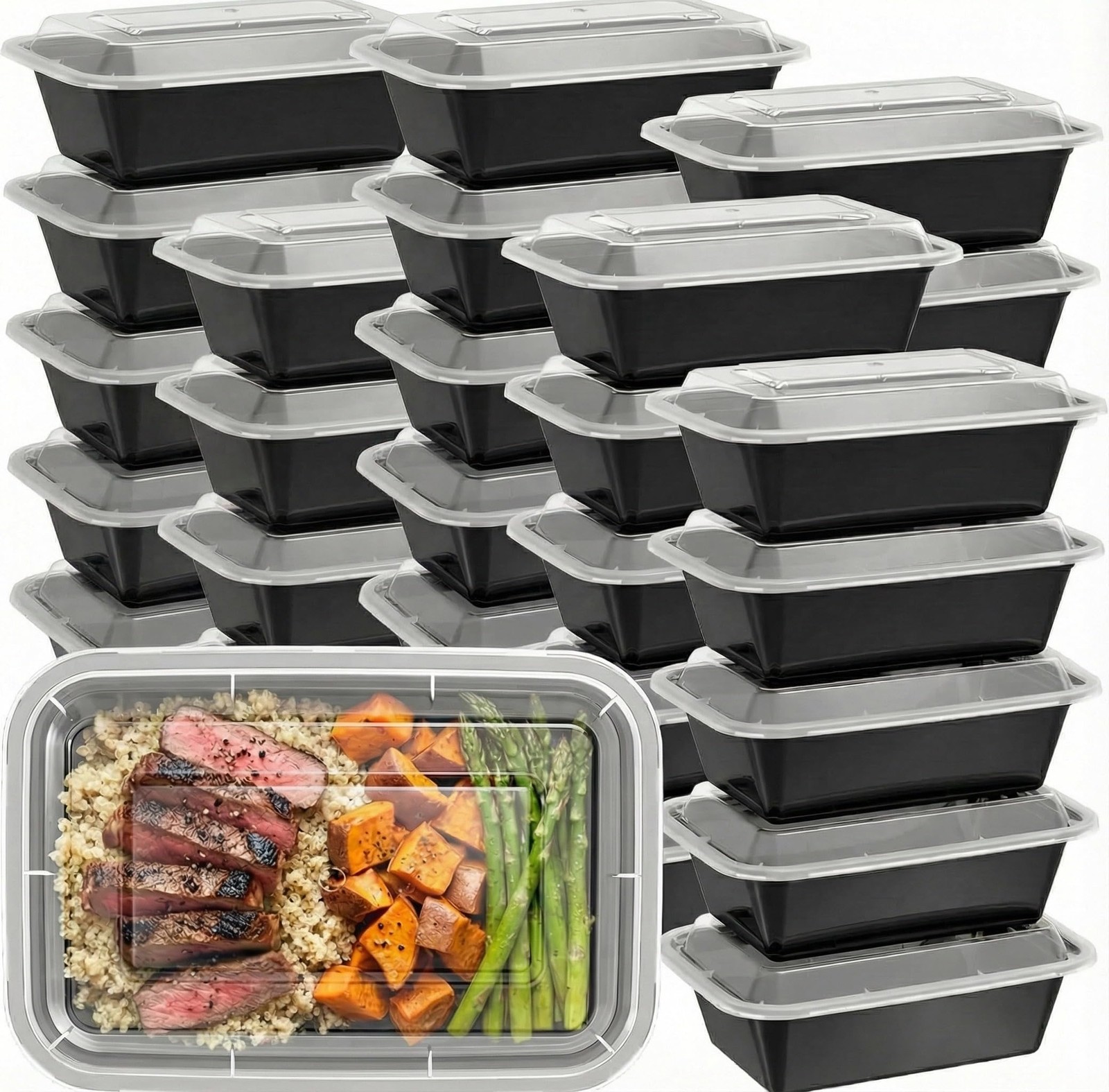 50 Pack (100-Piece) – 24oz Meal Prep Containers Salad & Snack Storage for Lun…