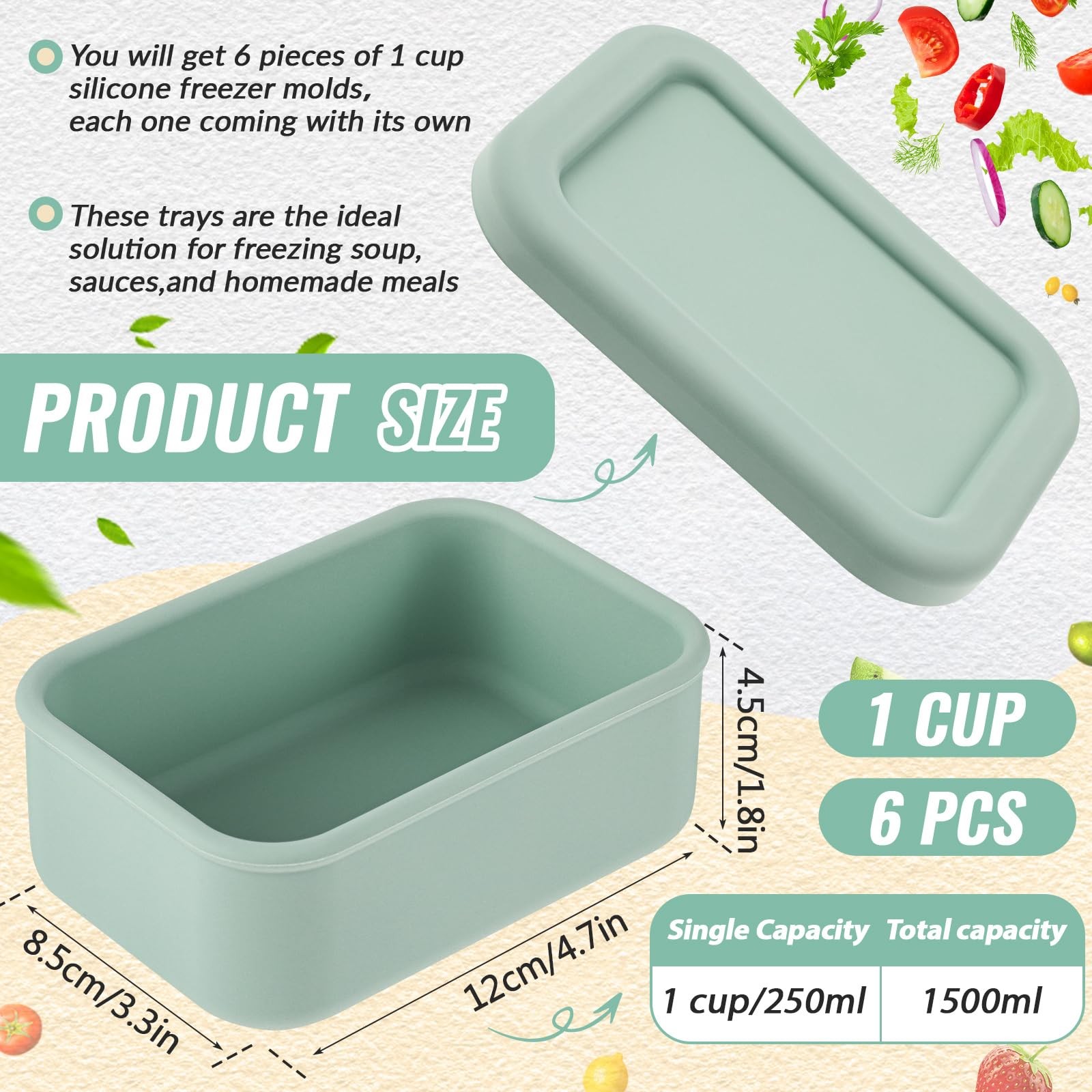 Teenyyou 6 Packs 1 Cup Silicone Soup Freezer Molds with Lid Silicone Soup Fre…
