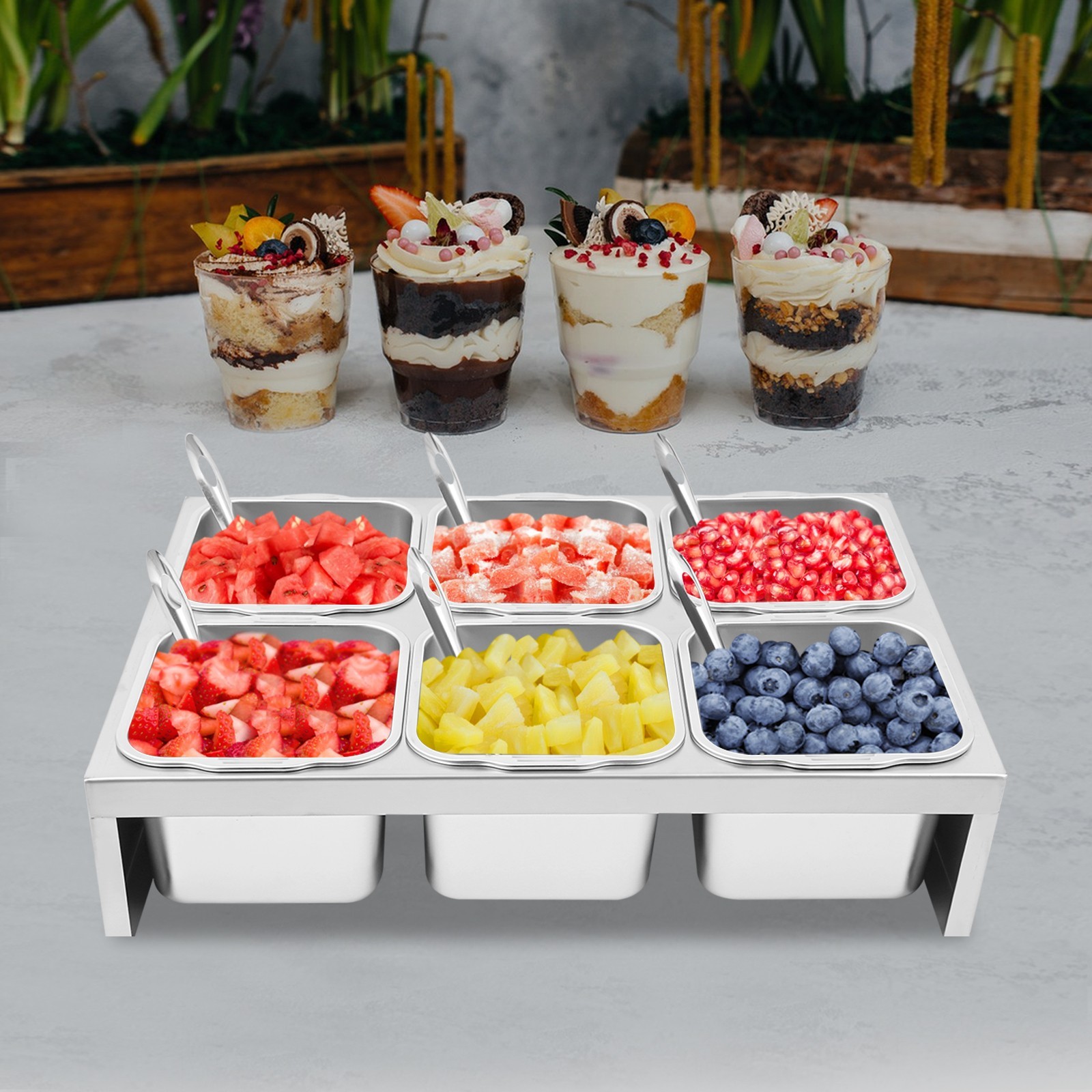 6 Compartment Trays For Prepping Ingredients And Toppings,Condiment Container