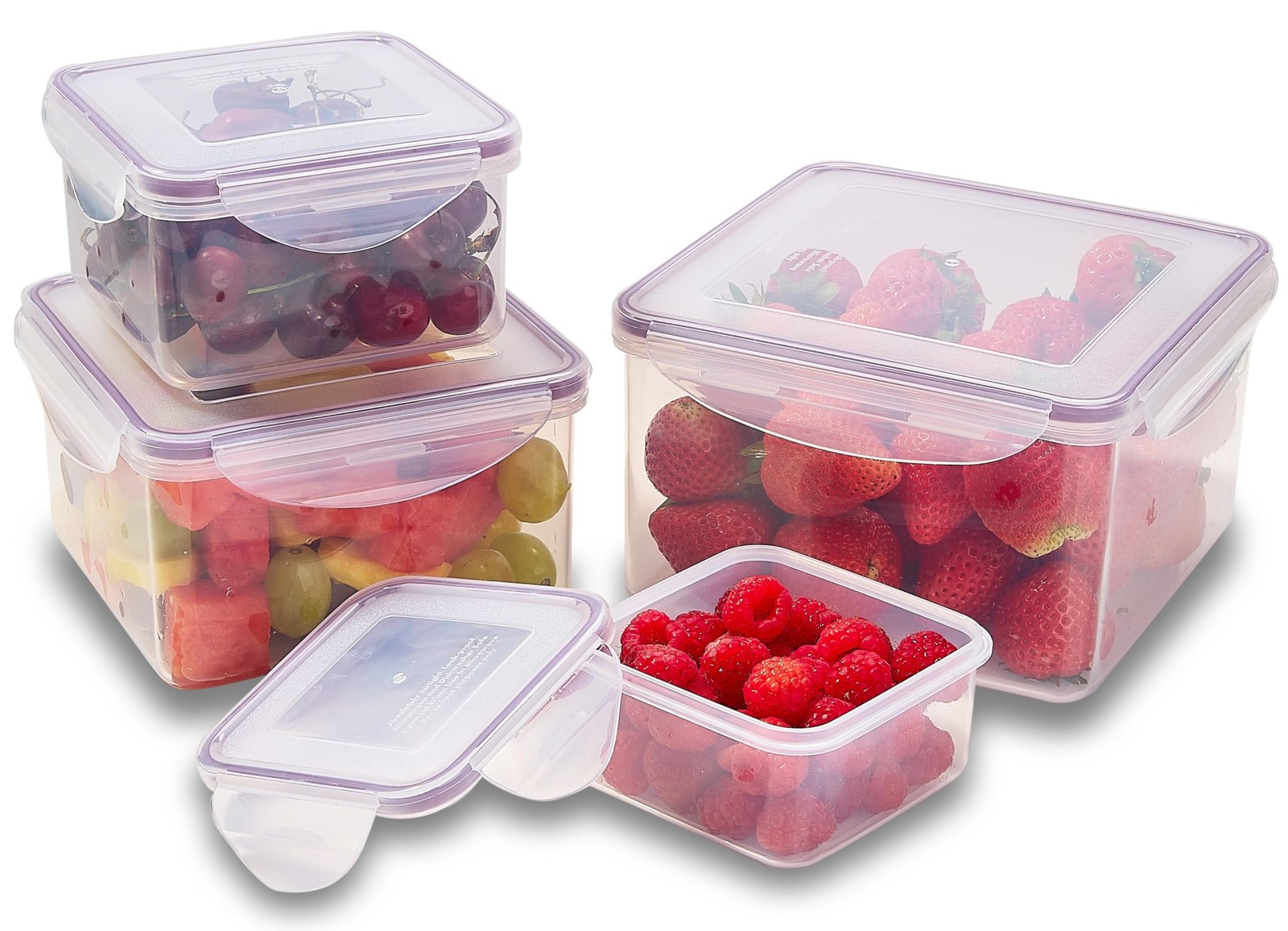Set of 4 Square Food Storage Containers Snap Lock Leakproof Silicone Seal
