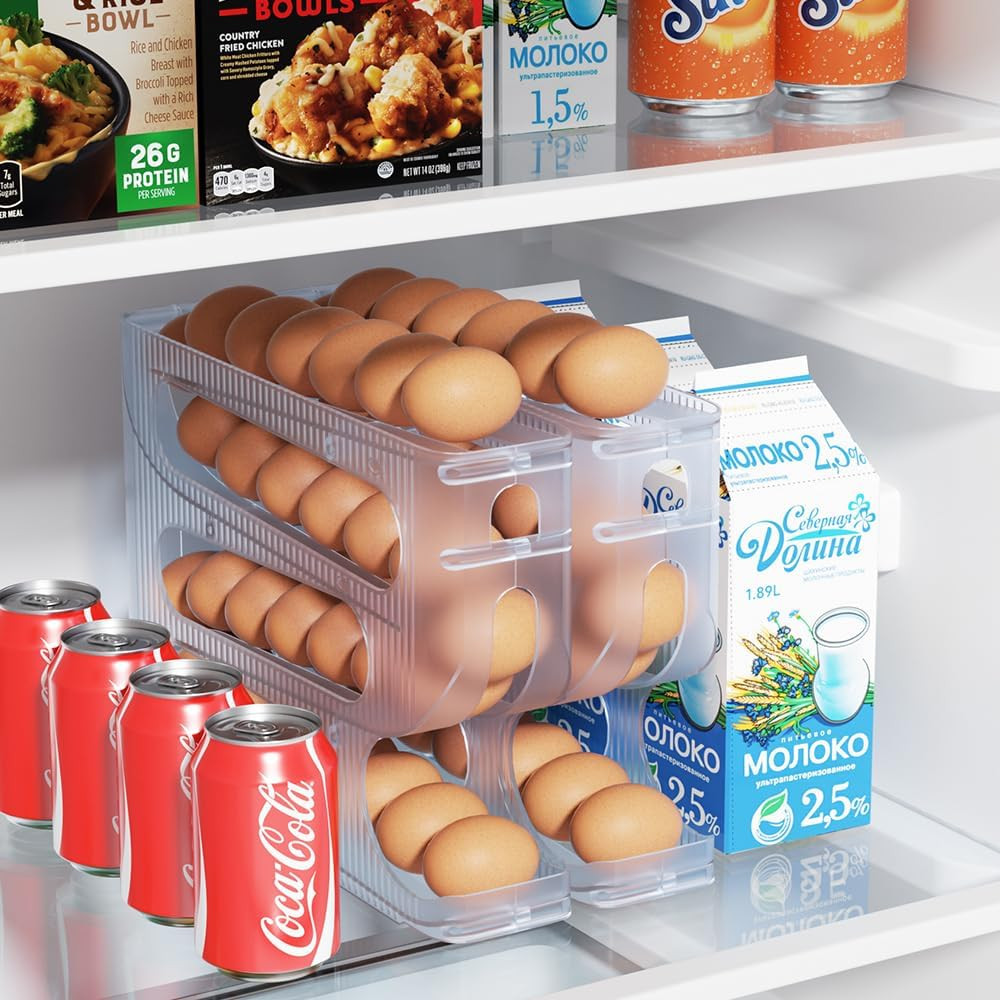 FIFO Egg Holder for Fridge, Egg Organizer for 56 Large Size Eggs | 2-Pack Auto R