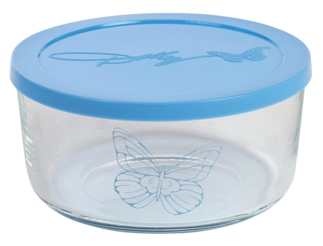 Dolly Parton ‘Dolly’s Home Collection’ 16 oz Glass Food Storage w Lid LIGHT BLUE
