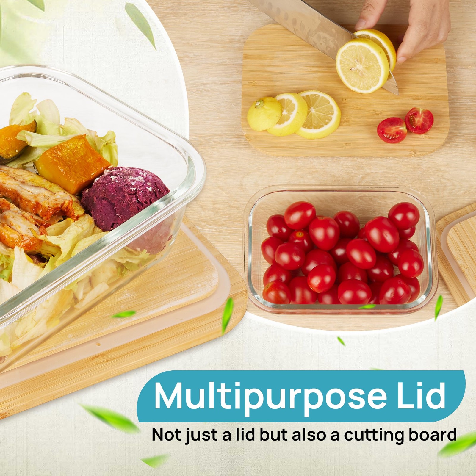 Glass Food Storage Containers with Bamboo Lids, 4 Pack Meal Prep Glass Contai…