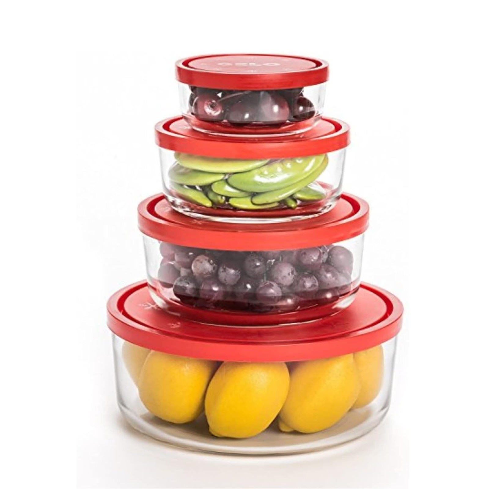 Gelo 4pc Glass Container/food Storage Set With Red Lid 11.75 Oz 24.25 Oz 44.75
