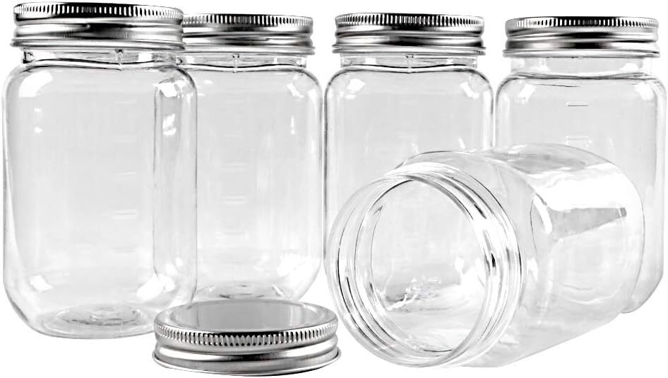10 Pack 16 Ounce Clear Plastic Food Storage Jars With Silver Metal Lids