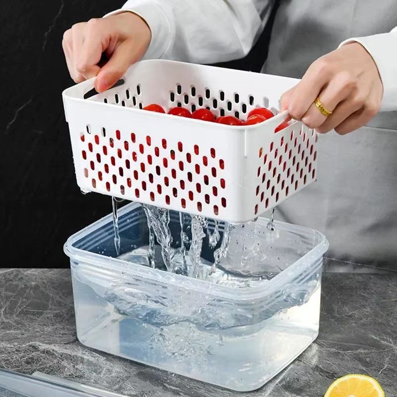 1/2/3Pcs Refrigerator Storage Box Fridge Organizer Fresh Vegetable Fruit Drain B